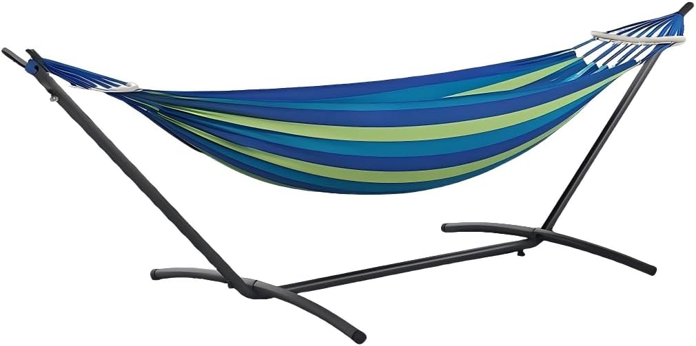 Double Hammock, Heavy Duty Portable, 500 lb Weight Capacity, Perfect for Both Indoors and Outdoors, 2 Person Hammock with Carrying Bag, Wide Blue