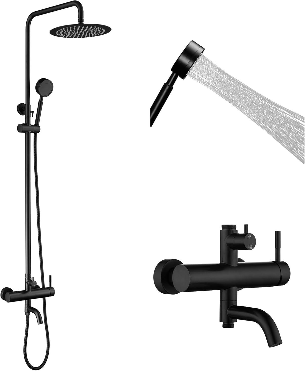SS304 Outdoor Shower Kit - Brushed Nickel, High Pressure Shower Head with Handheld, Complete Shower System
