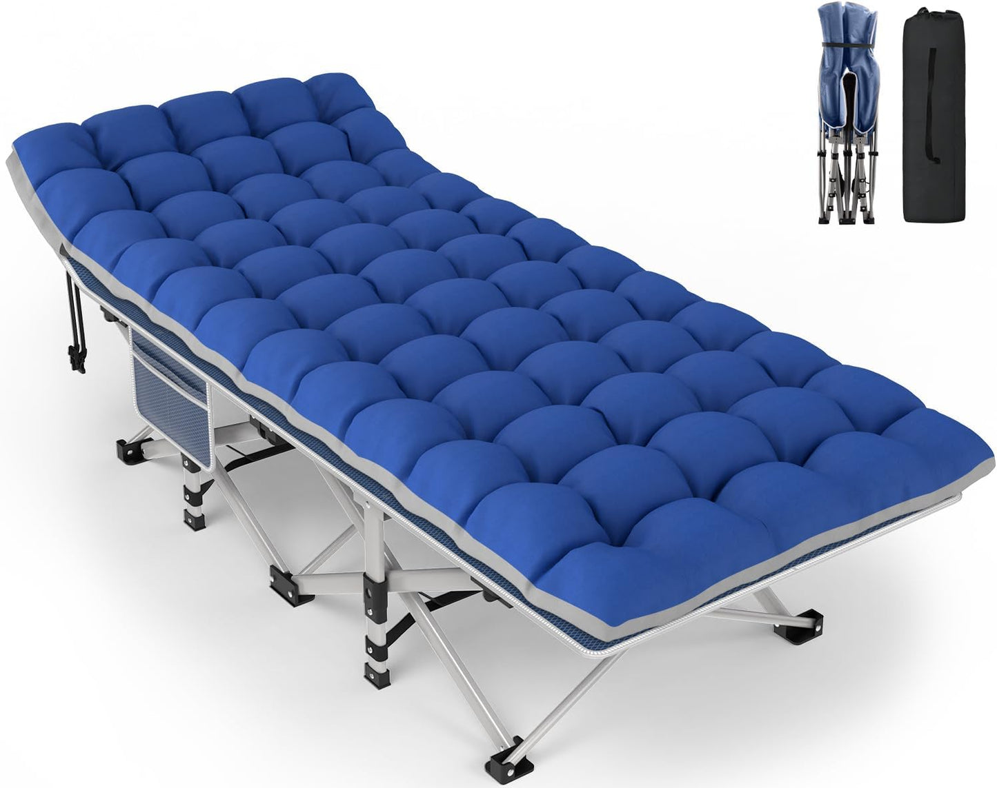 ZENPETIO Camping Cot for Adults, Heavy-Duty Portable Cot Bed with Mattress, Foldable Padded Sleeping Cots for Camping Travel Tent Day Bed Outdoor & Home Guest, Max Load 500 LBS, 75x28x15”