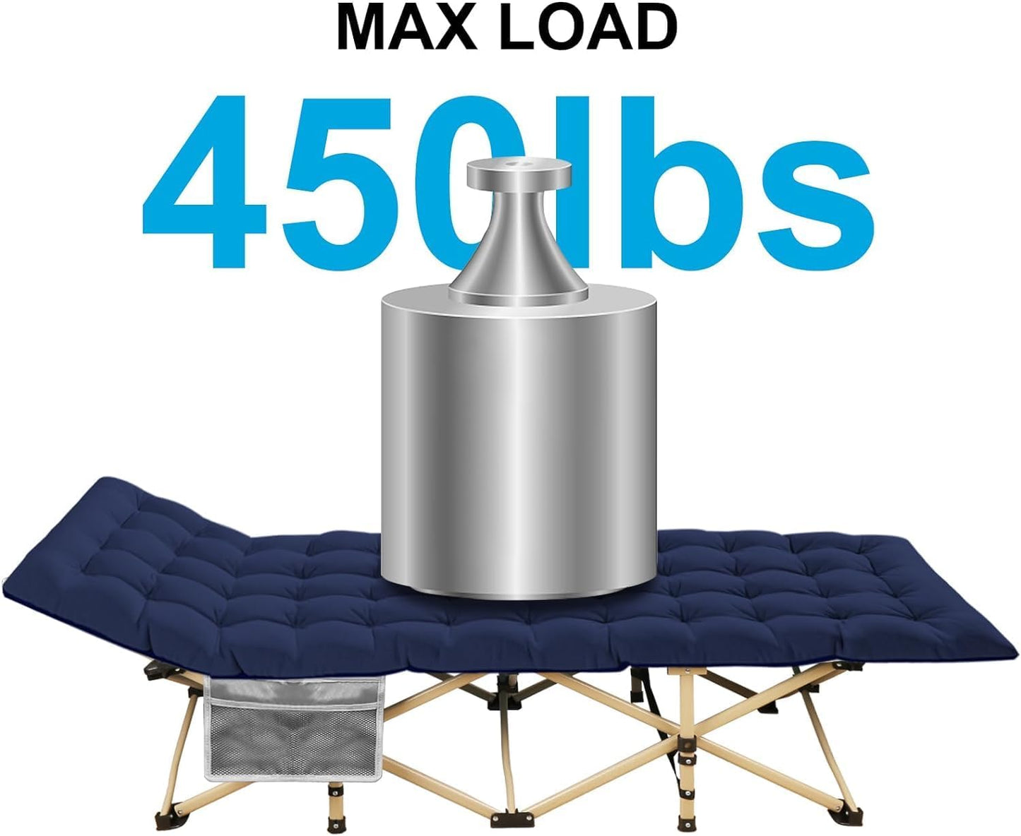 Camping Cot with Mattress, 450LBS(Max Load), Portable Folding Outdoor Bed with Carry Bag for Adults Kids, Heavy Duty Cot for Traveling Gear Supplier, Office Nap, Beach Vocation and Home Lounging
