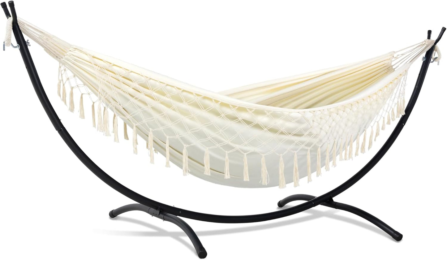 SUNCREAT Portable Outdoor Hammock with Stand Included, Double Hammock with Stand for Outside, Beige