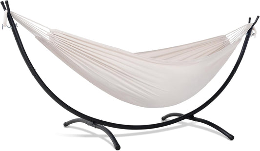 SUNCREAT Portable Outdoor Hammock with Stand Included, Double Hammock with Stand for Outside, Beige