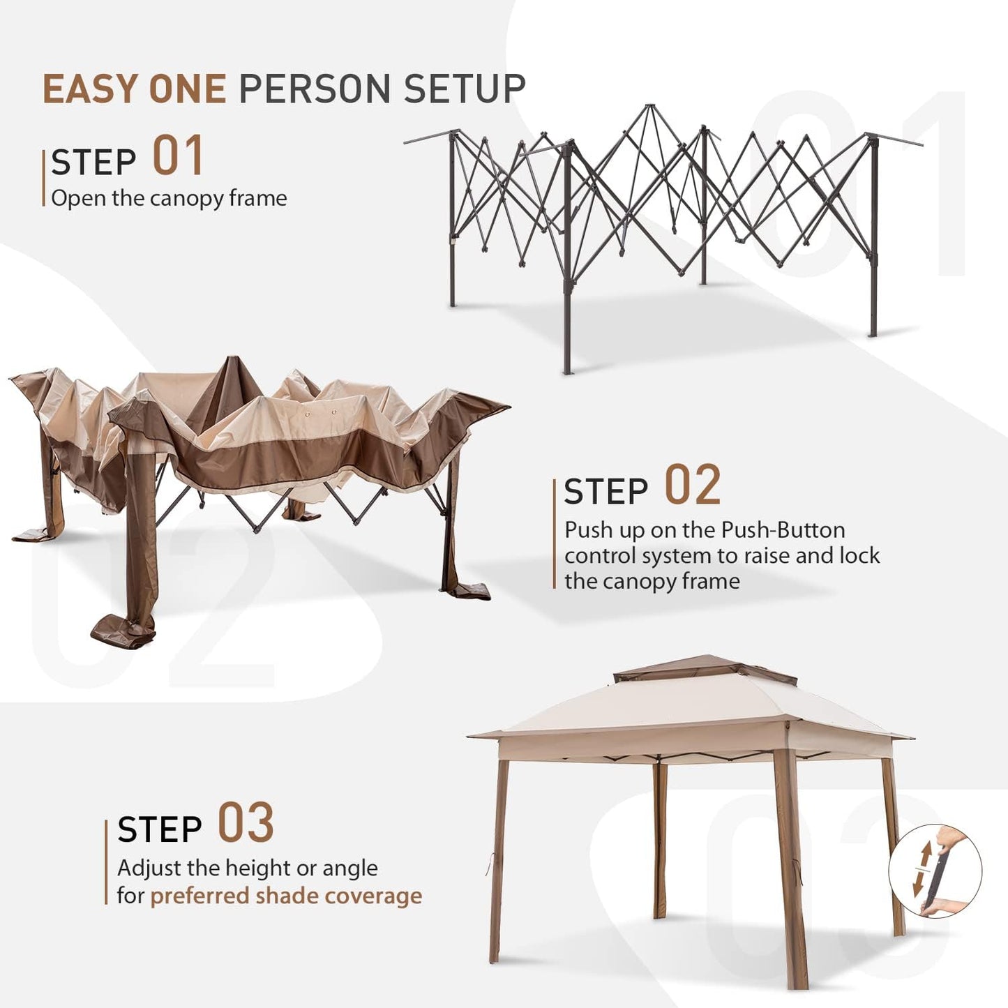 COOS BAY 11x11 Pop Up Instant Gazebo Tent with Mosquito Netting Outdoor Canopy Shelter with 121 Square Feet of Shade (Beige)