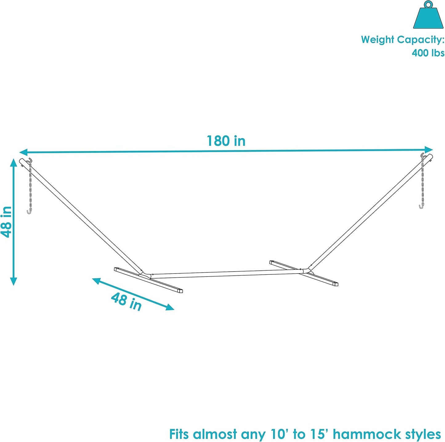 Sunnydaze Double Hammock Stand for Outside - 400-Pound Capacity Indoor/Outdoor Hammock Frame - Black Powder-Coated Finish - 15-Foot