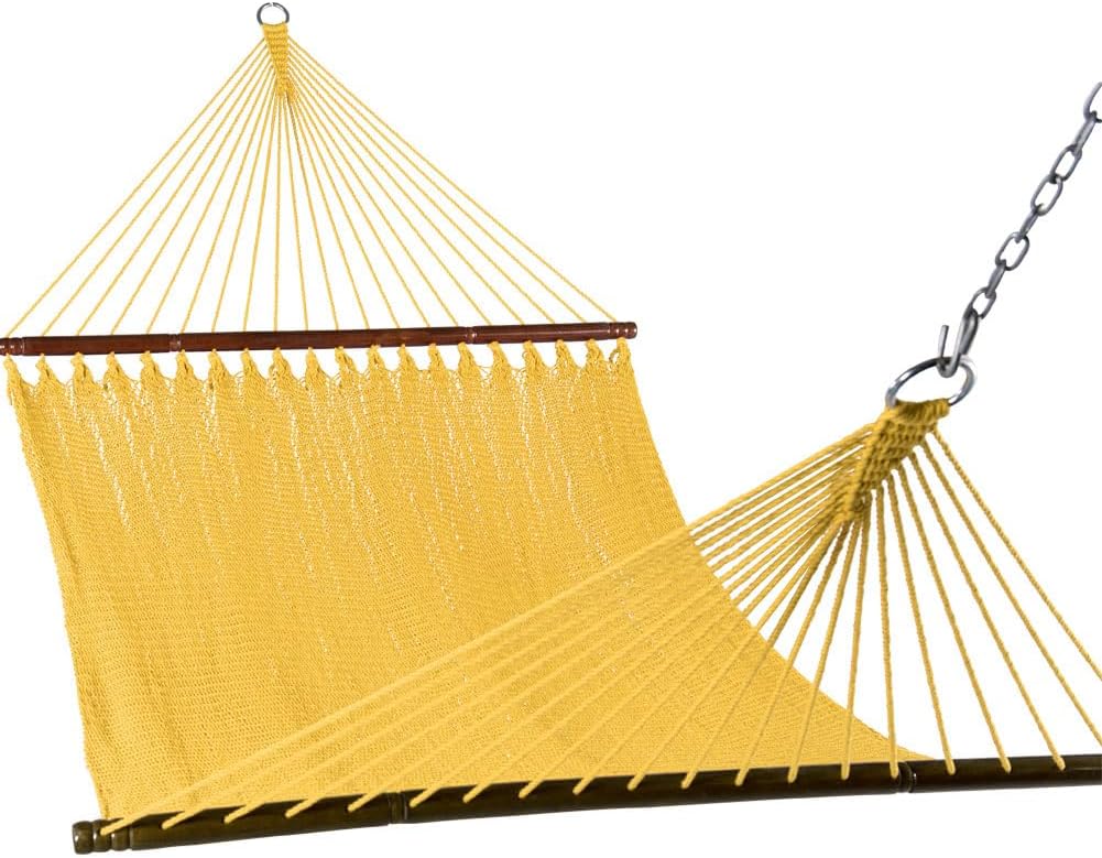Lazy Daze Hammocks 10.5 FT Double 2 Person Caribbean Rope Hammock, Hand Woven Polyester Hammock with Spreader Bars, for Outside Outdoor Backyard Patio Poolside,450 LBS Capacity, Gray
