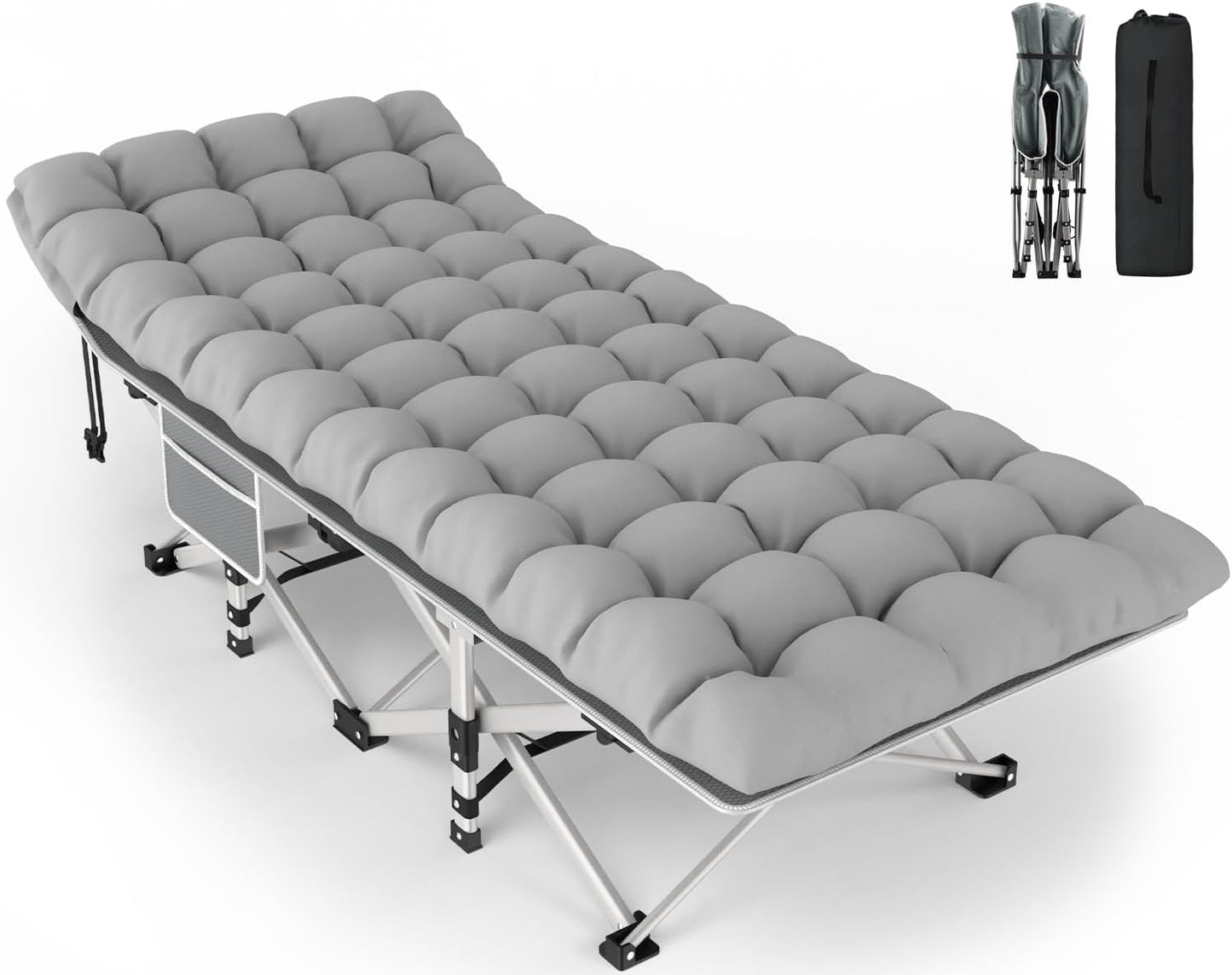 ZENPETIO Camping Cot for Adults, Heavy-Duty Portable Cot Bed with Mattress, Foldable Padded Sleeping Cots for Camping Travel Tent Day Bed Outdoor & Home Guest, Max Load 500 LBS, 75x28x15”