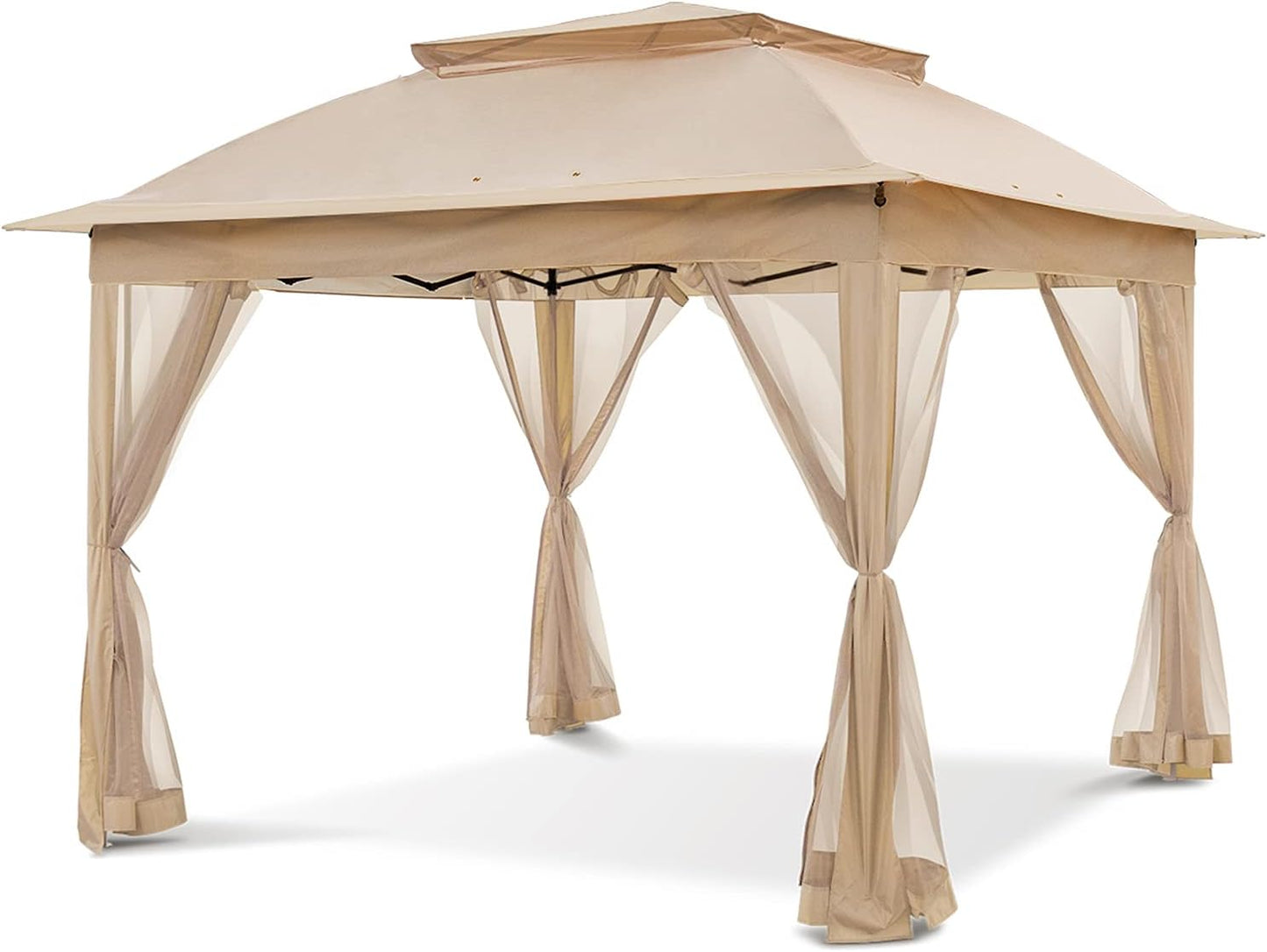 COOS BAY 11x11 Pop Up Instant Gazebo Tent with Mosquito Netting Outdoor Canopy Shelter with 121 Square Feet of Shade (Beige)