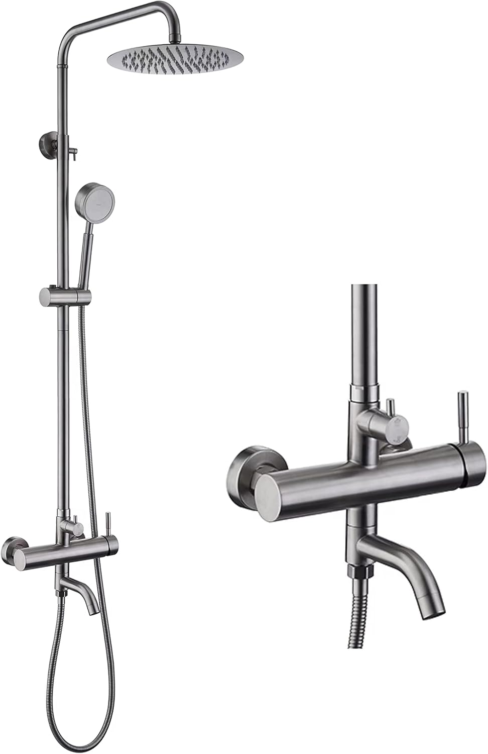 SS304 Outdoor Shower Kit - Brushed Nickel, High Pressure Shower Head with Handheld, Complete Shower System
