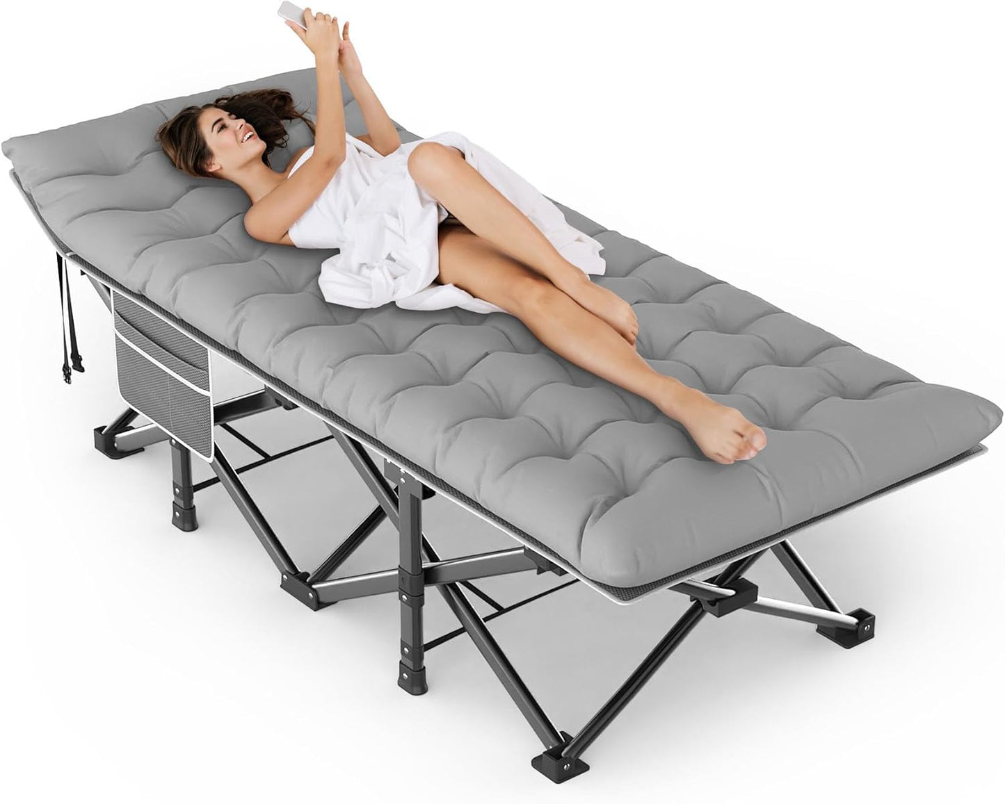 ZENPETIO Camping Cot for Adults, Heavy-Duty Portable Cot Bed with Mattress, Foldable Padded Sleeping Cots for Camping Travel Tent Day Bed Outdoor & Home Guest, Max Load 500 LBS, 75x28x15”