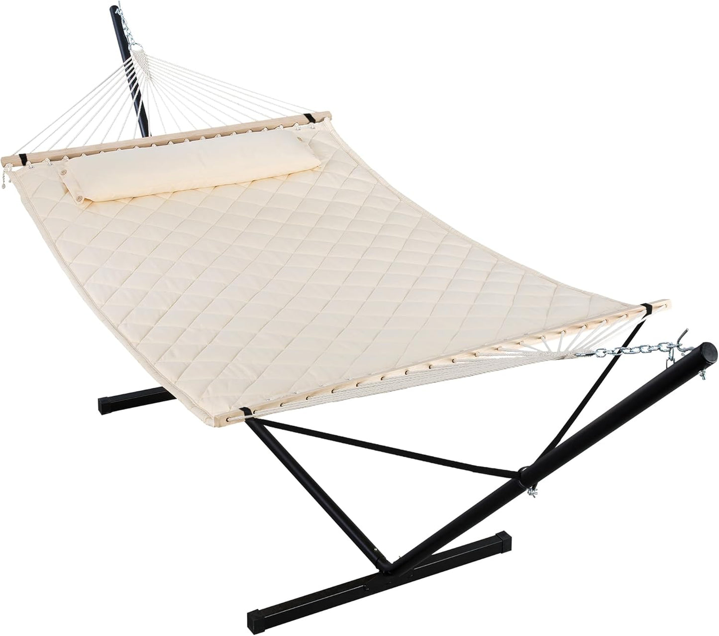 ANOW Double Hammock with 12FT Heavy Duty Steel Stand Included, 2 Person Hammock with Stand for Outdoors, 450 LBS Weight Capacity, Gray