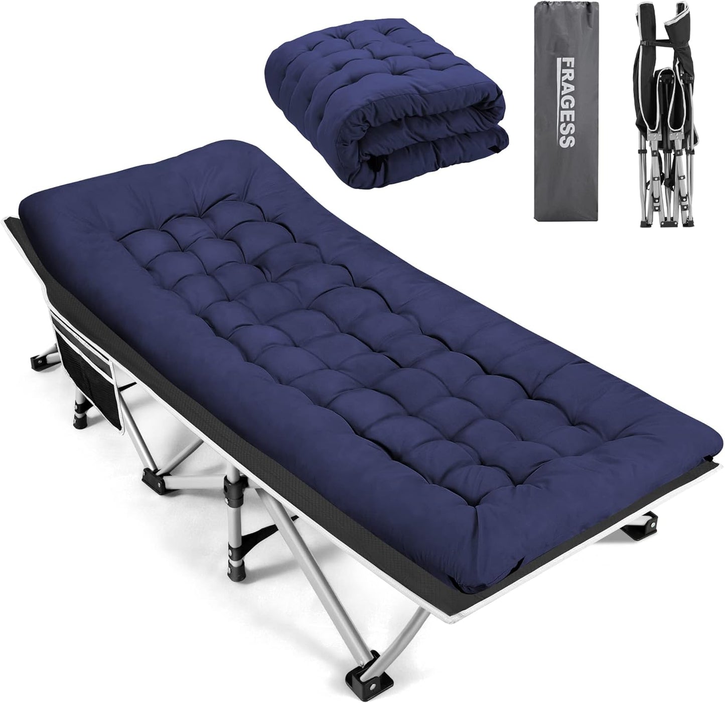 Portable Camping Cot, 600LBS Max Load, Extra Wide with Thick Mattress, Folding Cot for Outdoor Camping/Office, Home Nap (Grey)