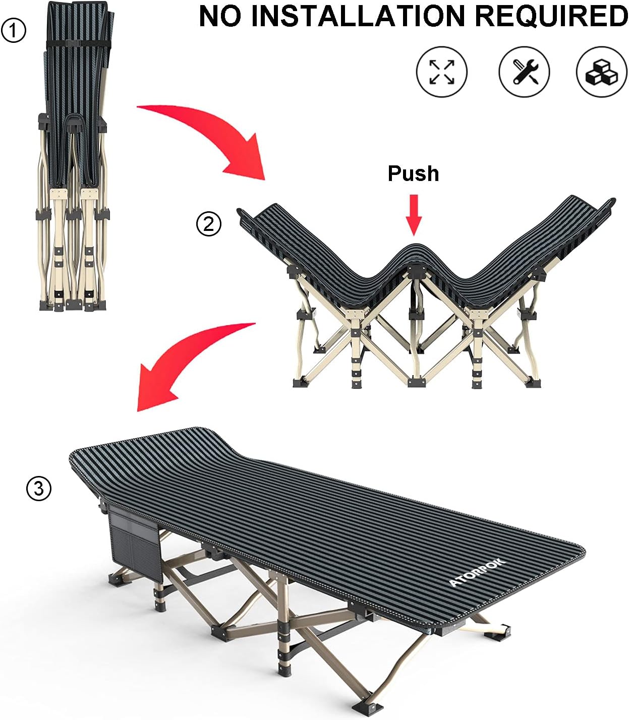 ATORPOK Camping Cot for Adults Comfortable, Tent Folding Cot for Sleeping, Lightweight Folding Bed with Carry Bag for Kids Supports 450 lbs, Office Na