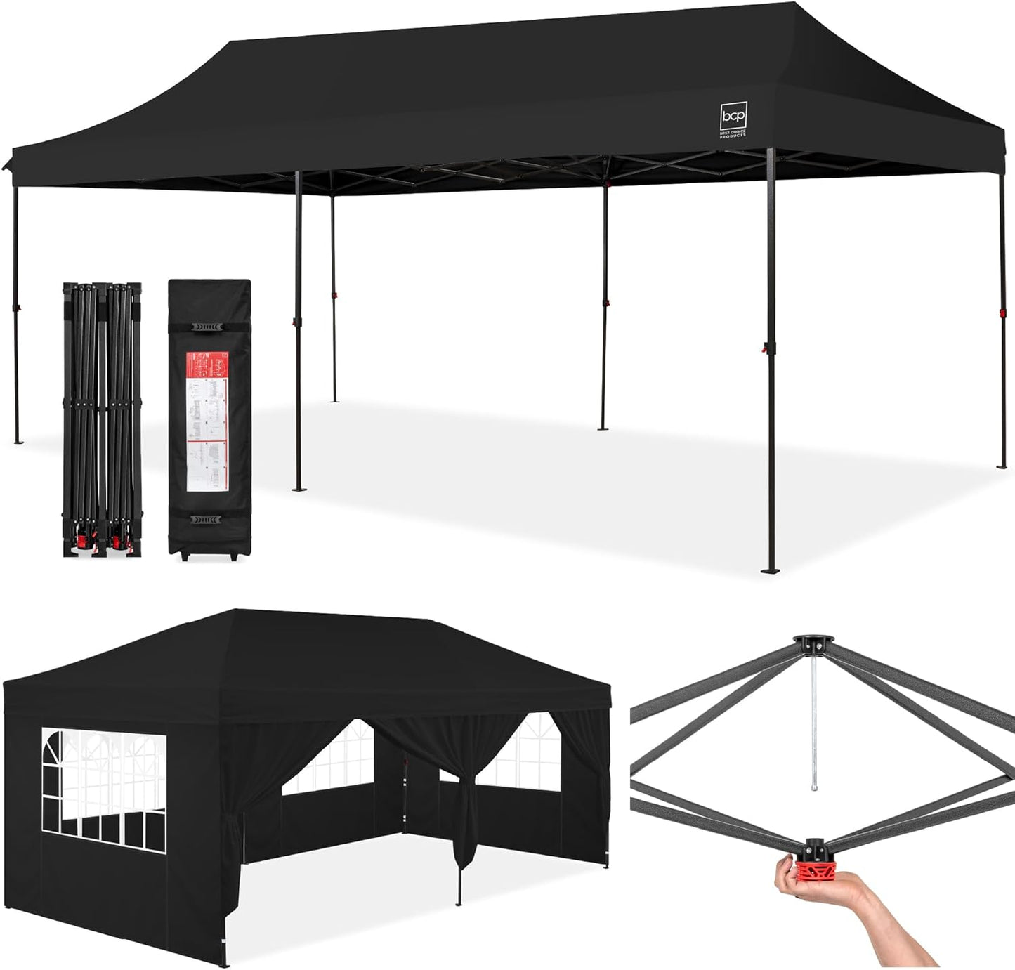 Best Choice Products 10x20 Party Tent, Heavy Duty Waterproof Large Outdoor Event Easy Pop Up Canopy Shelter w/Sidewalls, 1-Button Setup, Wheeled Case, Weight Bags - White