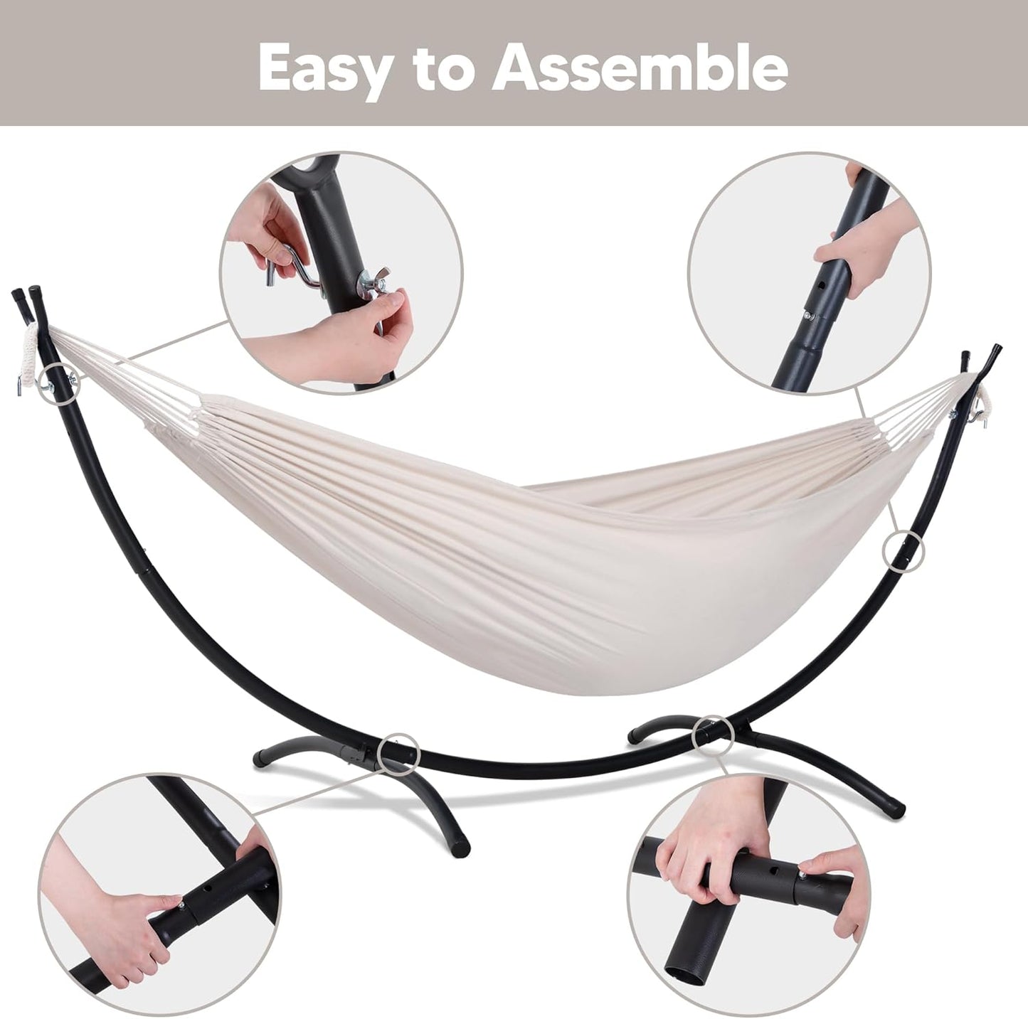 SUNCREAT Portable Outdoor Hammock with Stand Included, Double Hammock with Stand for Outside, Beige