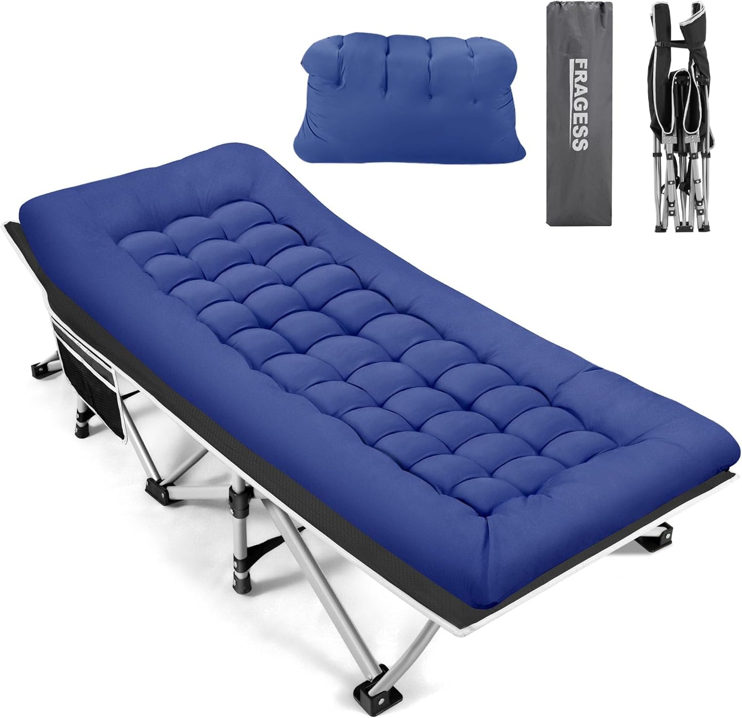 Portable Camping Cot, 600LBS Max Load, Extra Wide with Thick Mattress, Folding Cot for Outdoor Camping/Office, Home Nap (Grey)