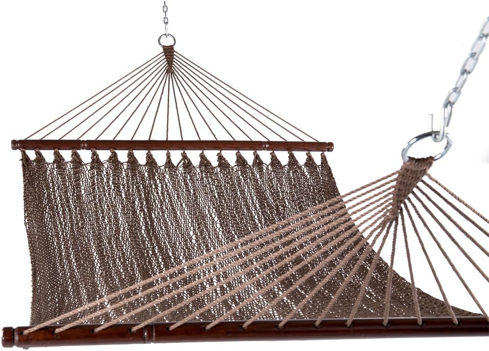 Lazy Daze Hammocks 10.5 FT Double 2 Person Caribbean Rope Hammock, Hand Woven Polyester Hammock with Spreader Bars, for Outside Outdoor Backyard Patio Poolside,450 LBS Capacity, Gray