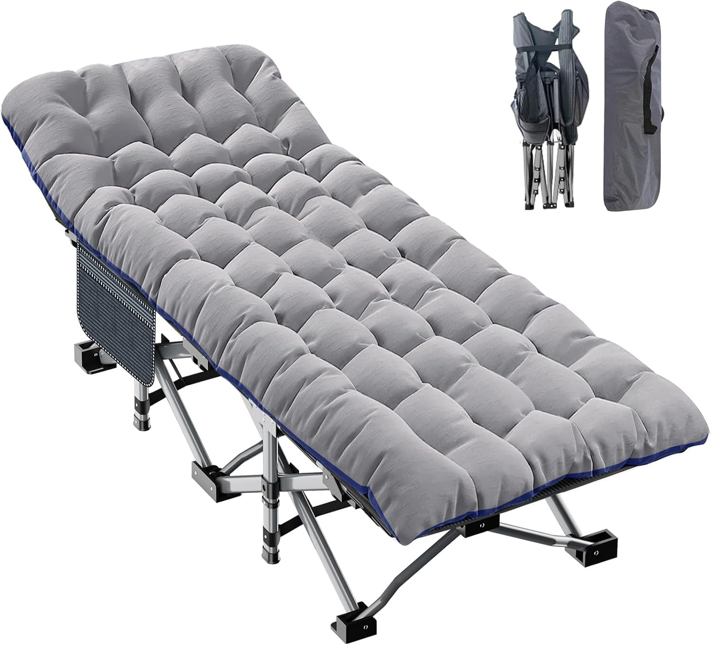 ABORON Folding Camping Cot W/Mat for Adults, Heavy Duty Outdoor Bed with Carry Bag,1200 D Layer Oxford Travel Camp Cots