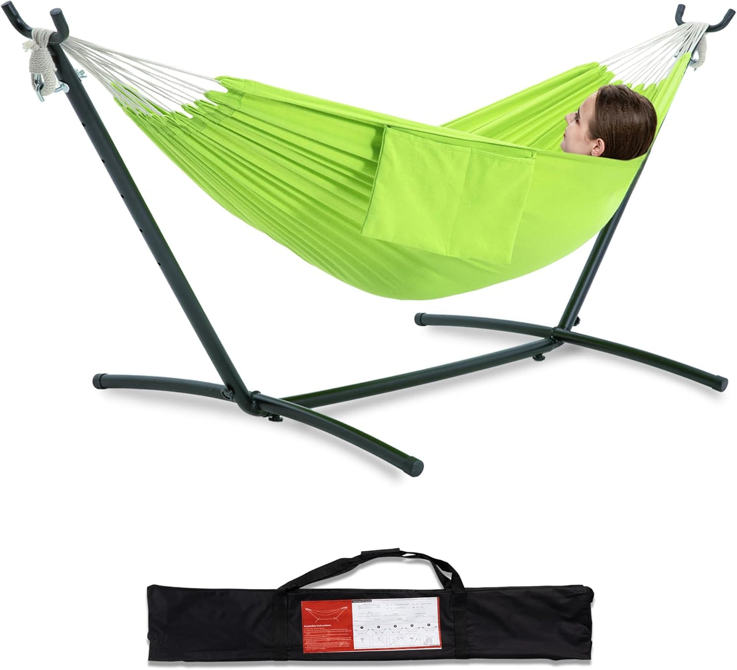 PNAEUT Double Hammocks with Stand for Outside, Portable Space Saving Heavy-Duty Steel Stand for Indoor Outdoor Patio with Carrying Bag, 450 lbs Capacity (Coffee)