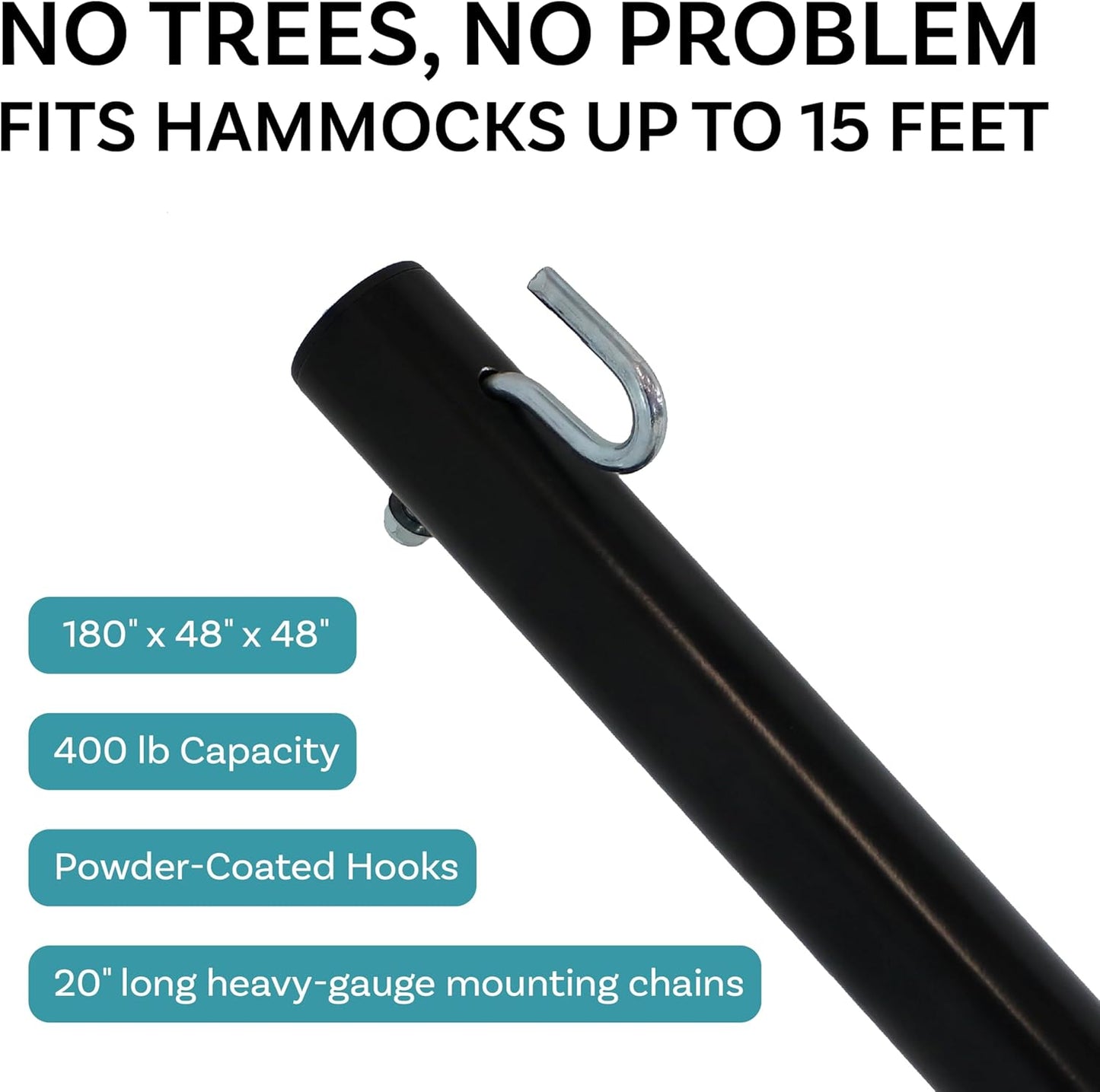 Sunnydaze Double Hammock Stand for Outside - 400-Pound Capacity Indoor/Outdoor Hammock Frame - Black Powder-Coated Finish - 15-Foot