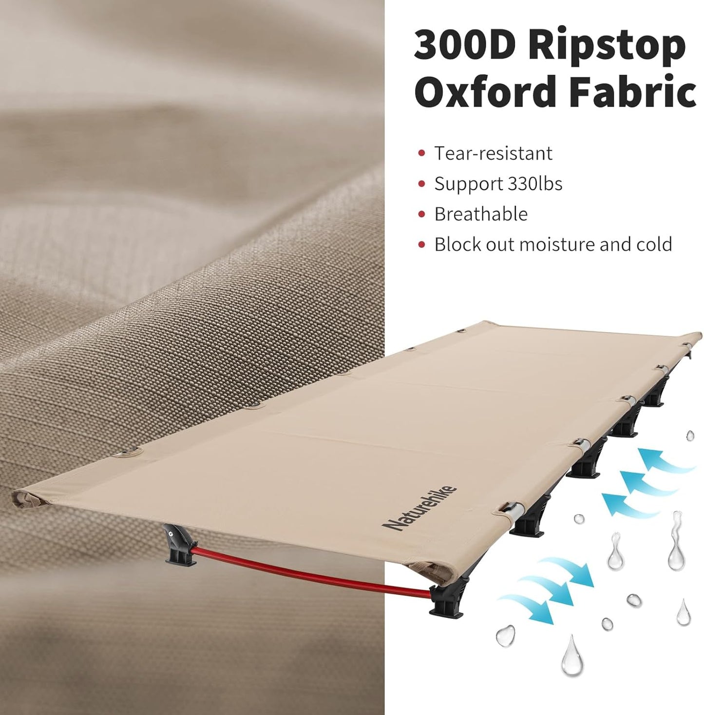 Naturehike Ultralight Camping Cot, Easy to Assemble Folding Tent Cot, Compact & Protable Camping Bed for Camping, Mountaineering, & Hiking, Supports 330lbs with Carry Bag, Kahki