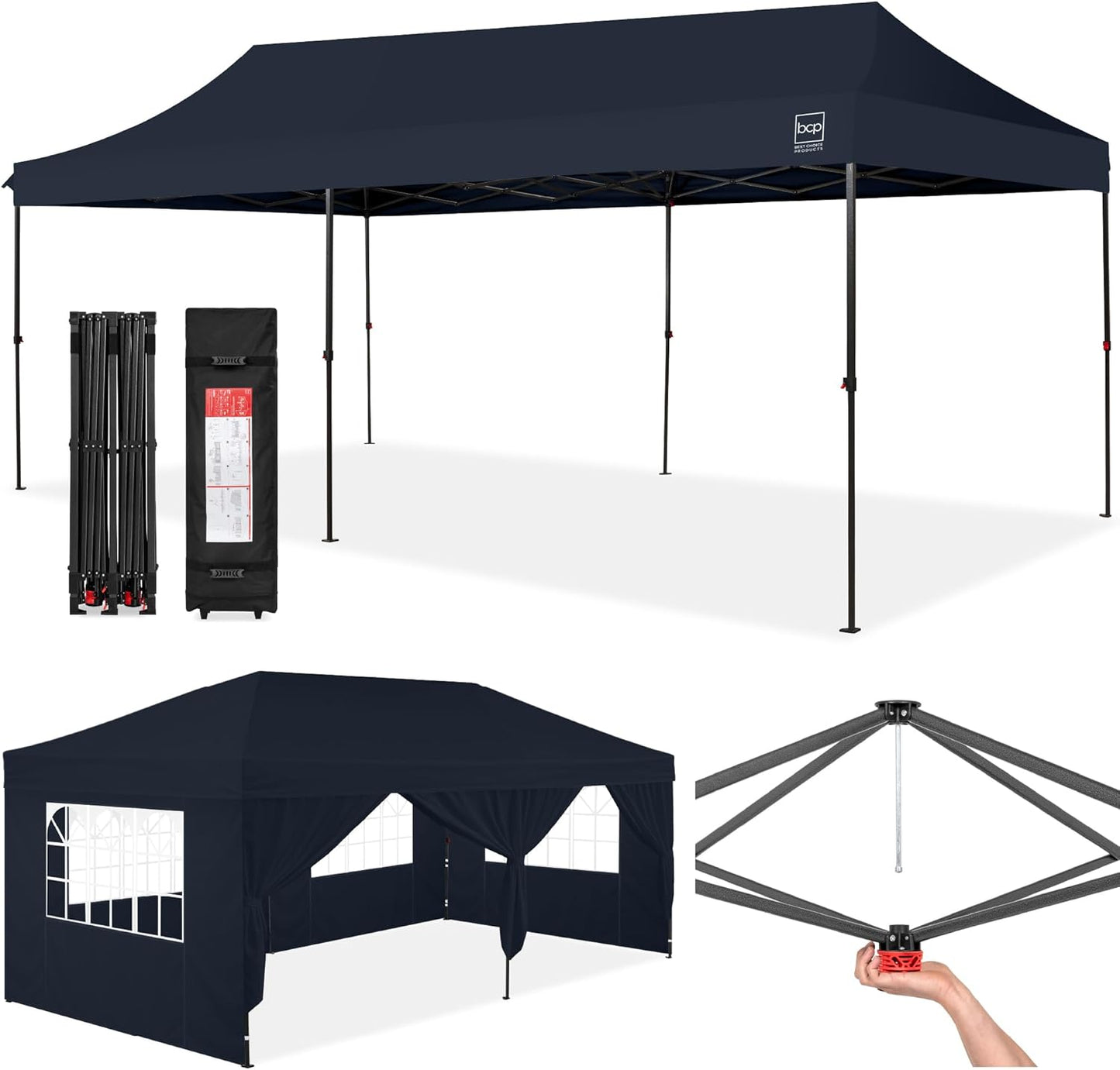 Best Choice Products 10x20 Party Tent, Heavy Duty Waterproof Large Outdoor Event Easy Pop Up Canopy Shelter w/Sidewalls, 1-Button Setup, Wheeled Case, Weight Bags - White