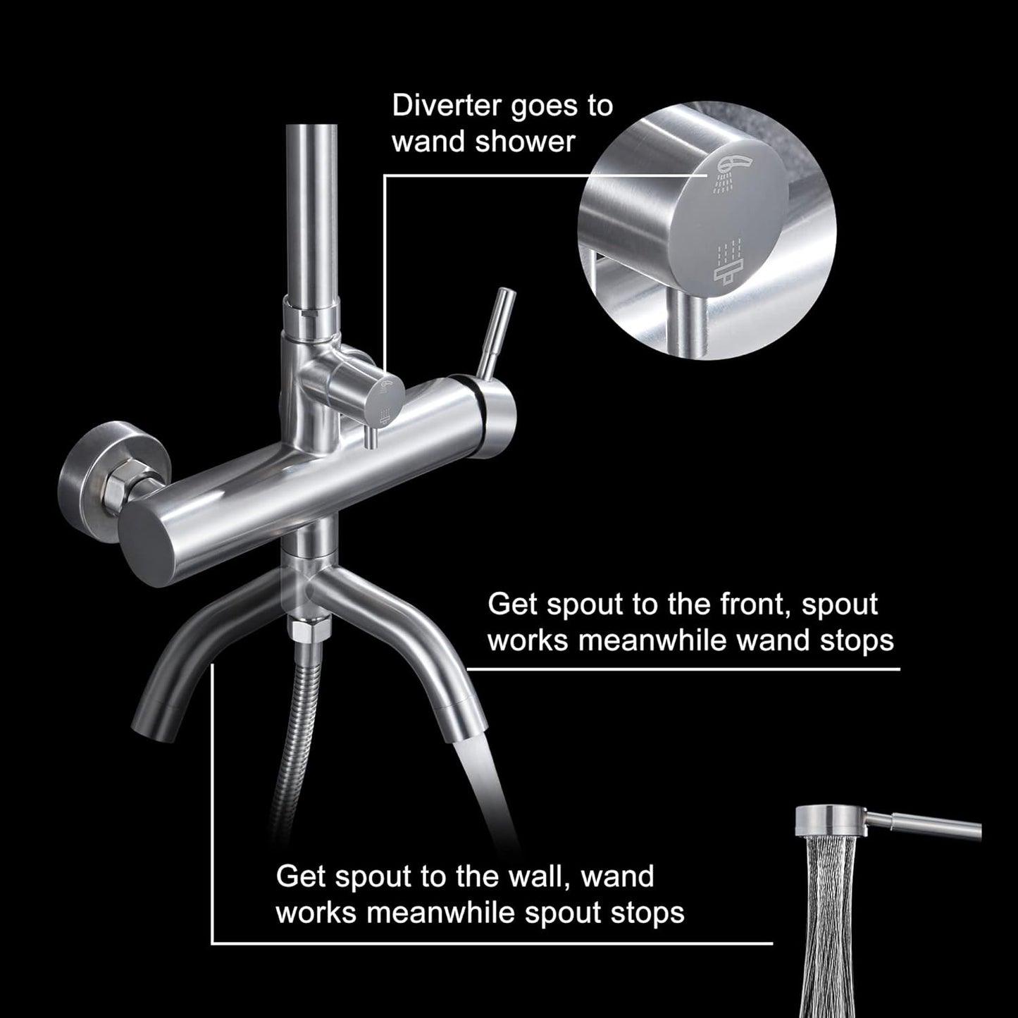 SS304 Outdoor Shower Kit - Brushed Nickel, High Pressure Shower Head with Handheld, Complete Shower System