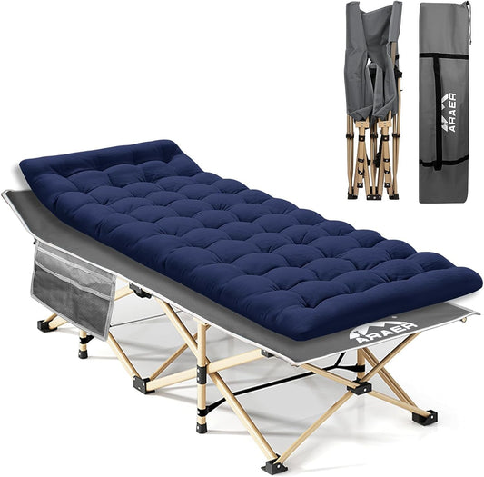 Camping Cot with Mattress, 450LBS(Max Load), Portable Folding Outdoor Bed with Carry Bag for Adults Kids, Heavy Duty Cot for Traveling Gear Supplier, Office Nap, Beach Vocation and Home Lounging
