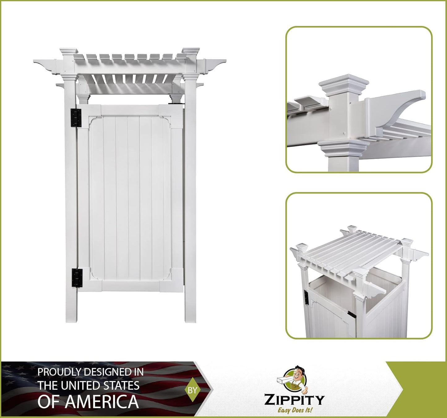 89in H x 62in W x 47in L (1 Enclosure) Zippity Hampton Outside Shower Enclosure Kit with Door, White Vinyl Outdoor Shower Kit for Pool Shower, Outdoor Changing Room, Beach Shower, ZP19009