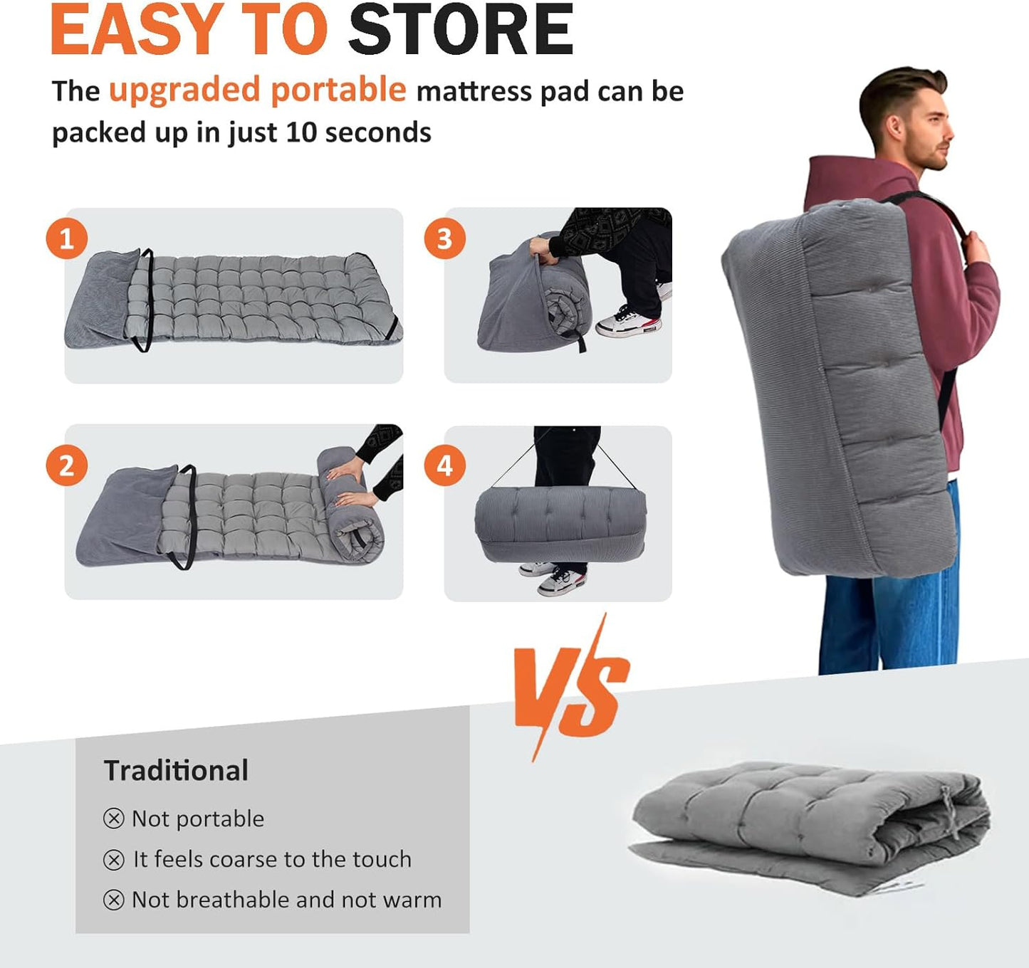 ATORPOK Camping Cot for Adults with Cushion Comfortable, Portable Folding Bed for Sleeping Supports 450 lbs (Gray)