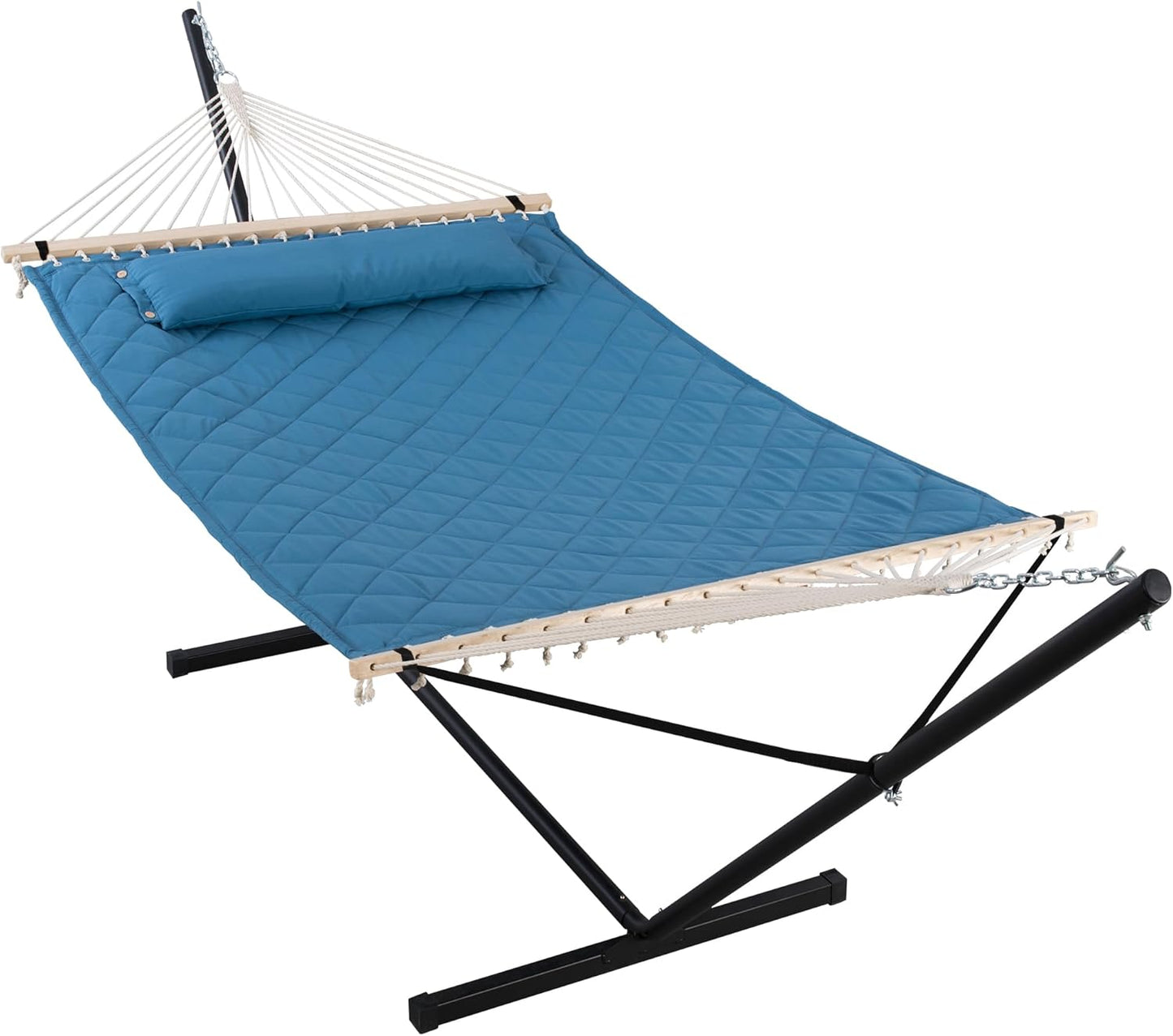 ANOW Double Hammock with 12FT Heavy Duty Steel Stand Included, 2 Person Hammock with Stand for Outdoors, 450 LBS Weight Capacity, Gray