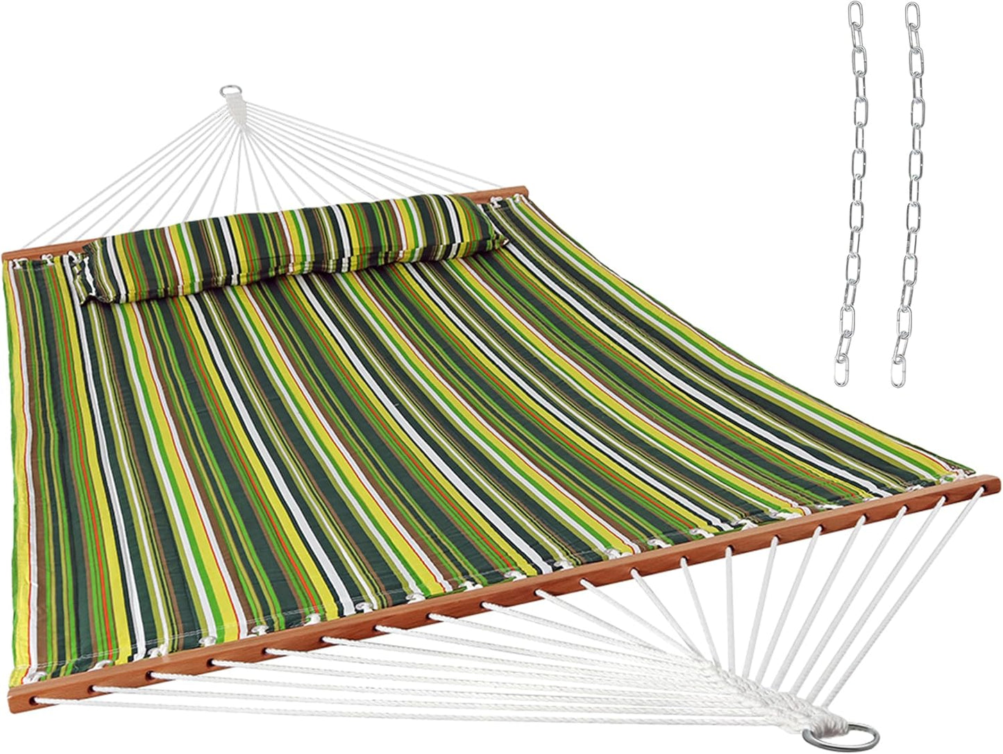 Sunnydaze Quilted Outdoor Hammock with Spreader Bars - Heavy-Duty 450-Pound Capacity Double Hammock for Outside - Misty Beach
