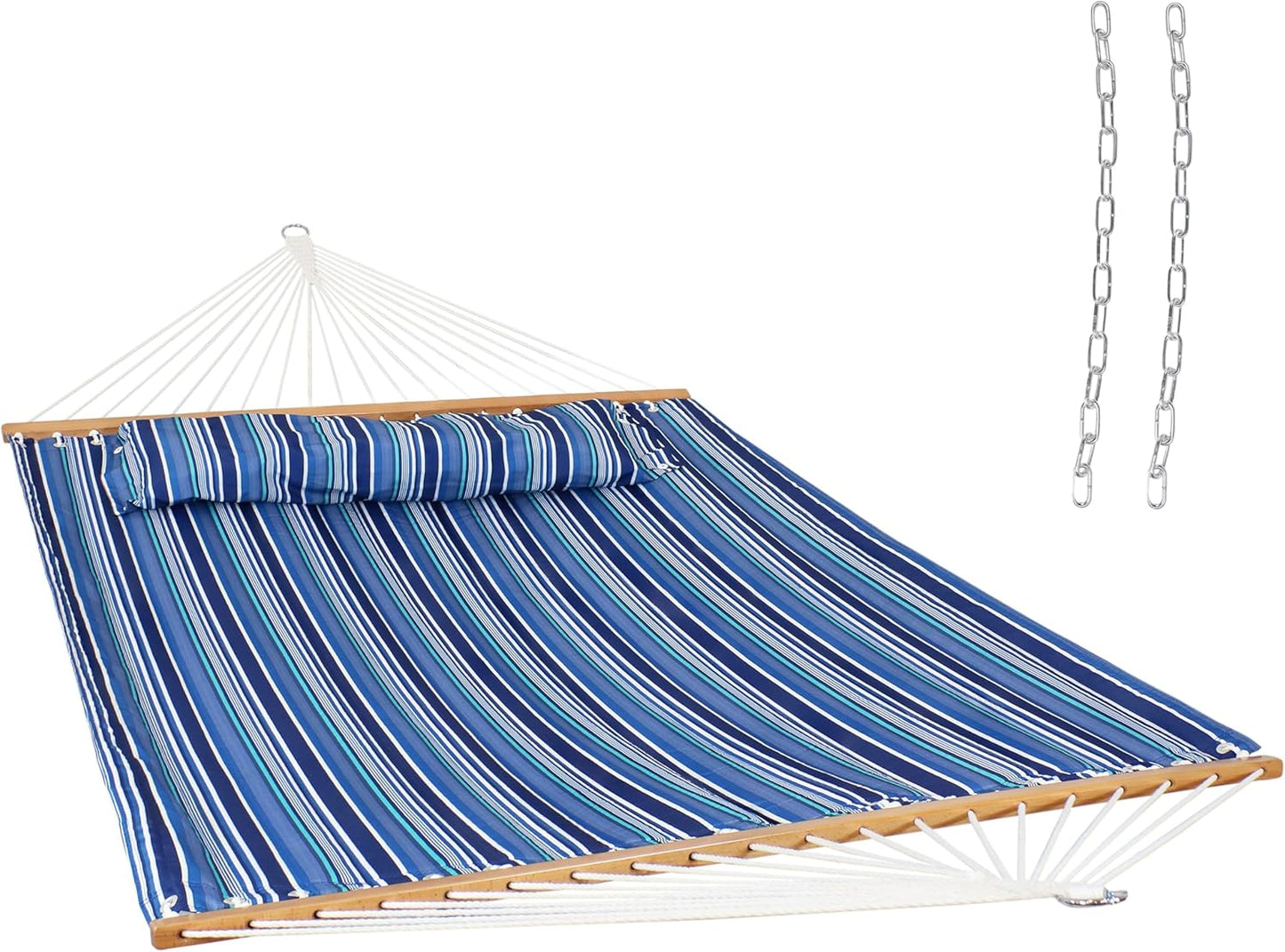Sunnydaze Quilted Outdoor Hammock with Spreader Bars - Heavy-Duty 450-Pound Capacity Double Hammock for Outside - Misty Beach