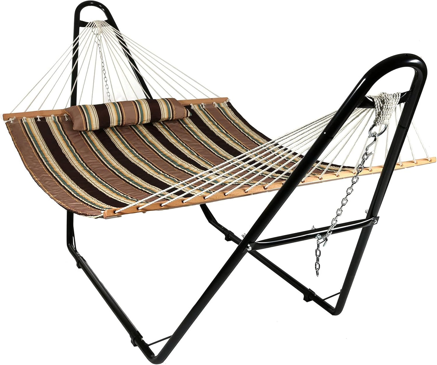 Sunnydaze Quilted Outdoor Hammock with Spreader Bars - Heavy-Duty 450-Pound Capacity Double Hammock for Outside - Misty Beach