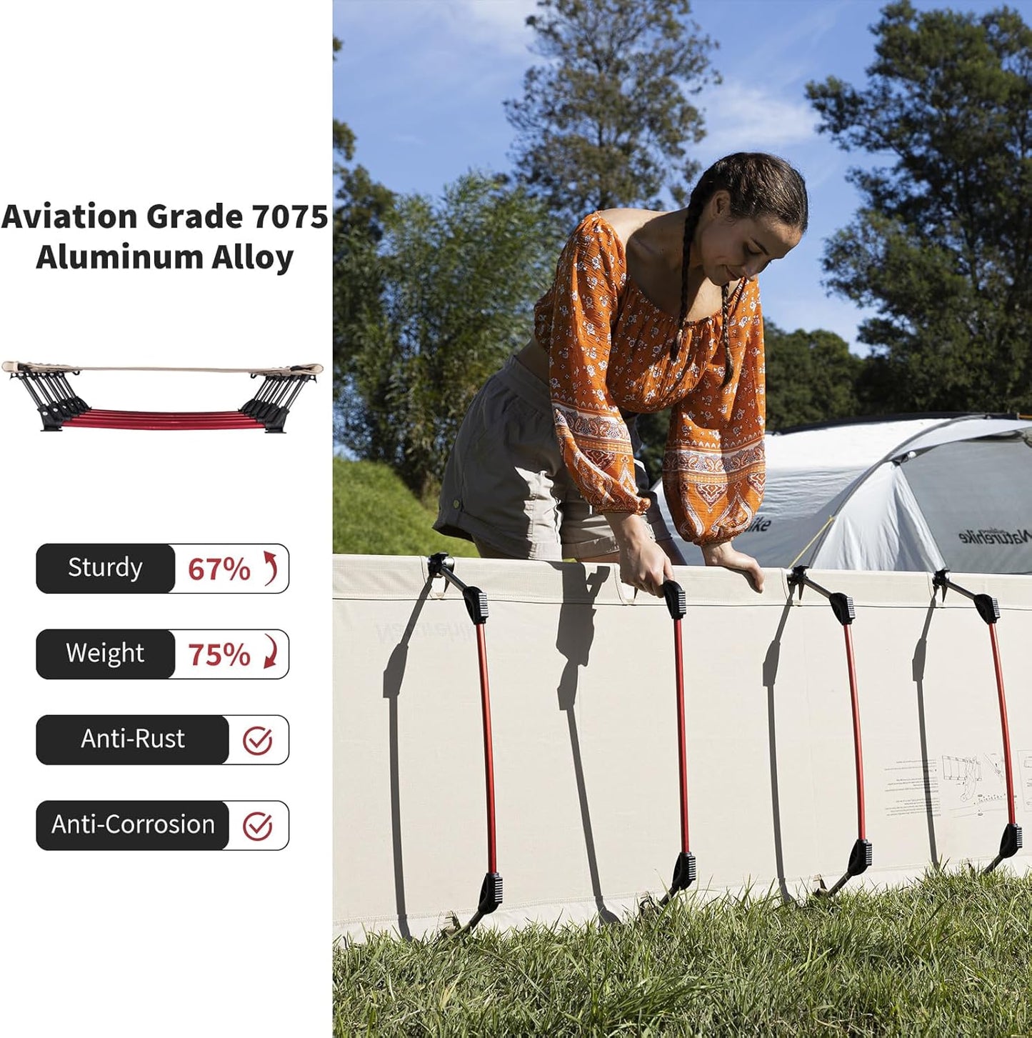 Naturehike Ultralight Camping Cot, Easy to Assemble Folding Tent Cot, Compact & Protable Camping Bed for Camping, Mountaineering, & Hiking, Supports 330lbs with Carry Bag, Kahki