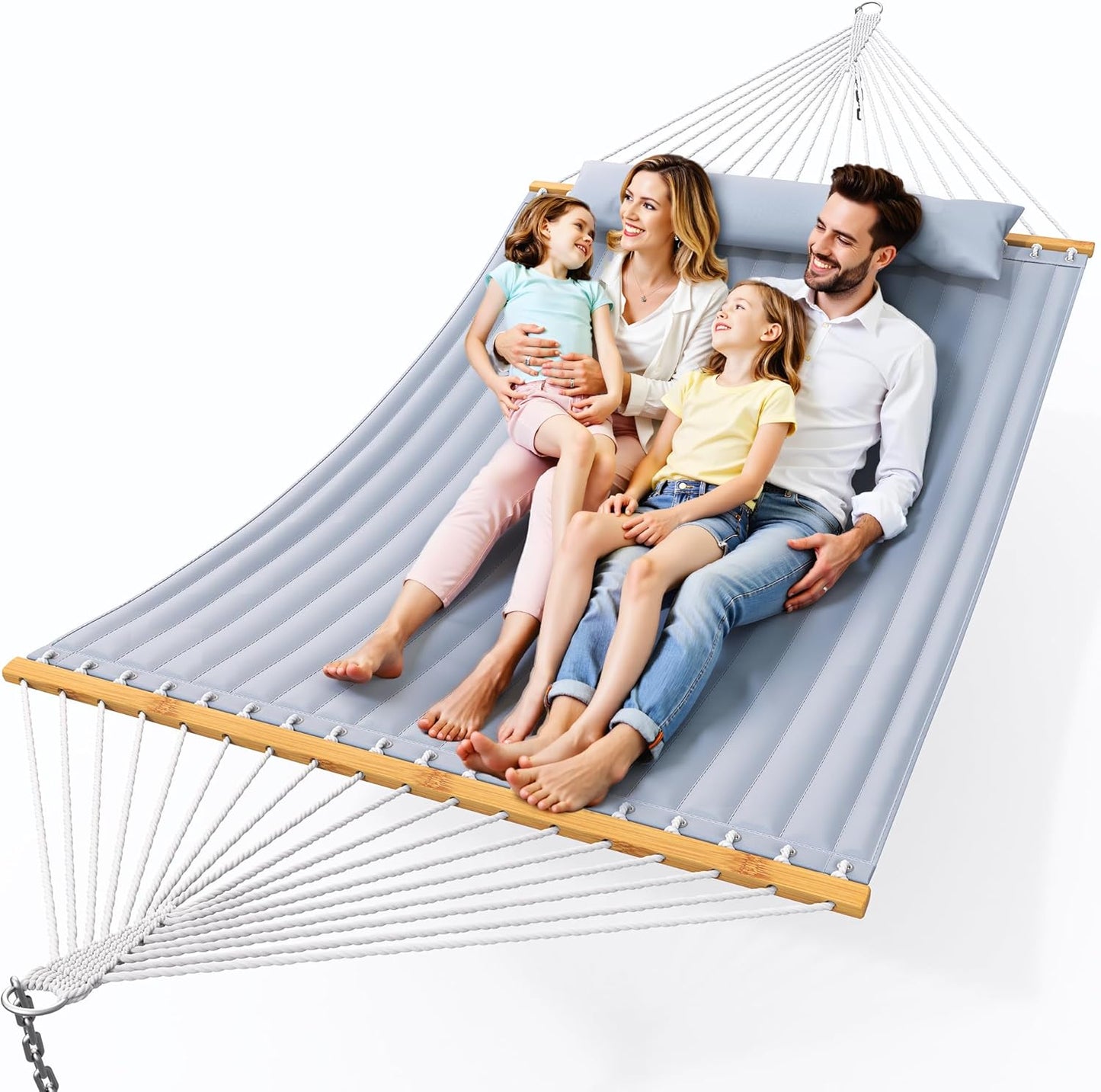 Double Hammock with Spreader Bar,Soft Pillow,Max Load 500lbs,Portable Hammock for Outdoor,Camping,and Backyard,Blue