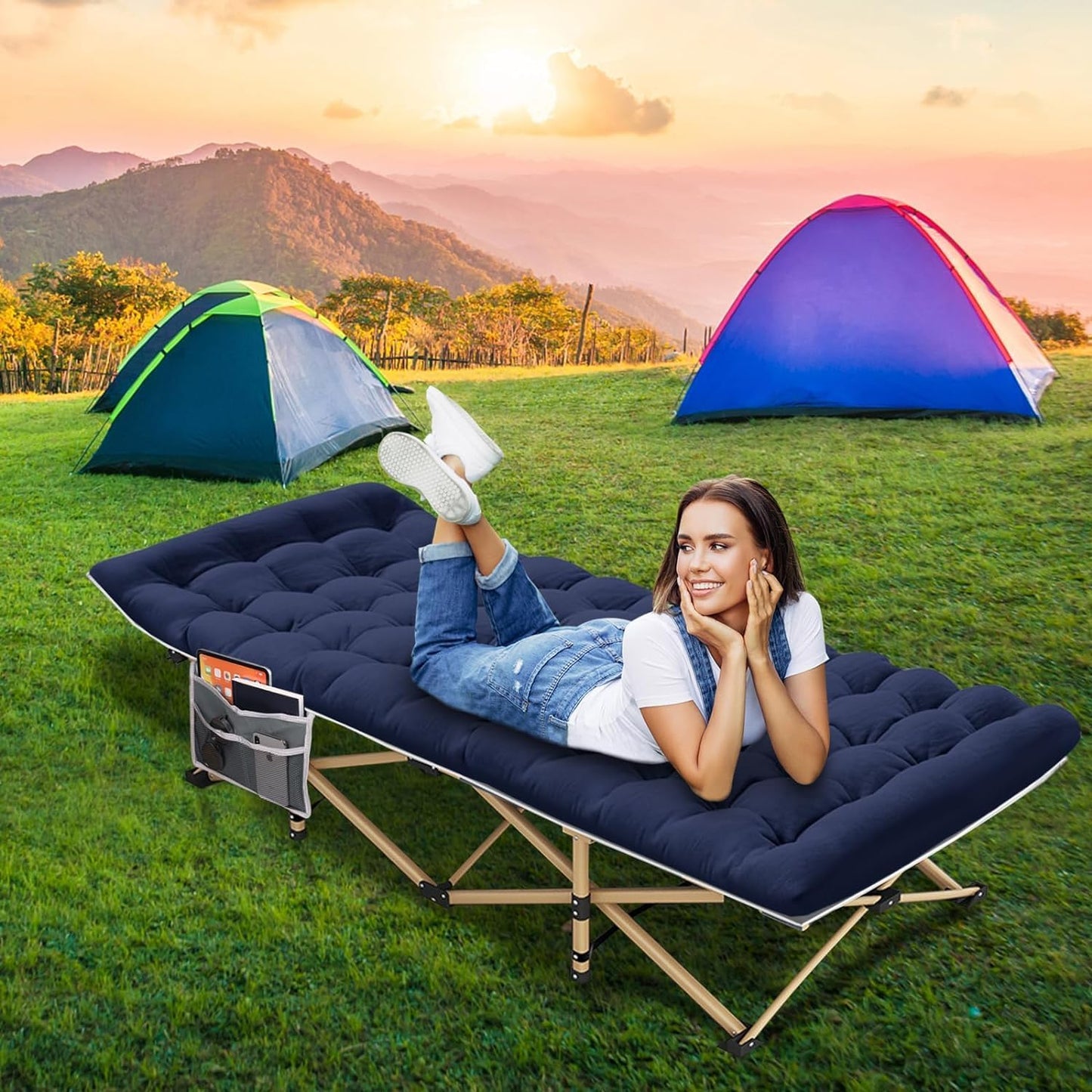 Camping Cot with Mattress, 450LBS(Max Load), Portable Folding Outdoor Bed with Carry Bag for Adults Kids, Heavy Duty Cot for Traveling Gear Supplier, Office Nap, Beach Vocation and Home Lounging