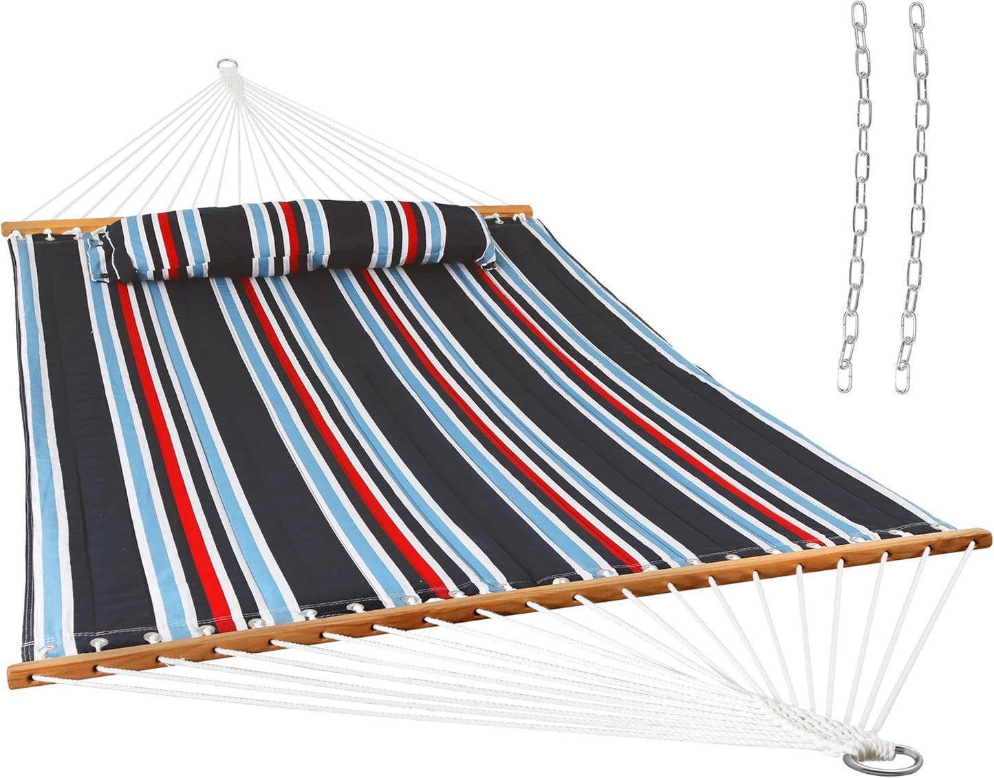 Sunnydaze Quilted Outdoor Hammock with Spreader Bars - Heavy-Duty 450-Pound Capacity Double Hammock for Outside - Misty Beach