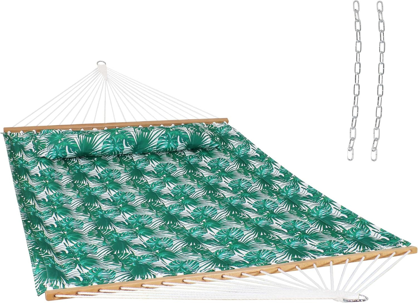 Sunnydaze Quilted Outdoor Hammock with Spreader Bars - Heavy-Duty 450-Pound Capacity Double Hammock for Outside - Misty Beach