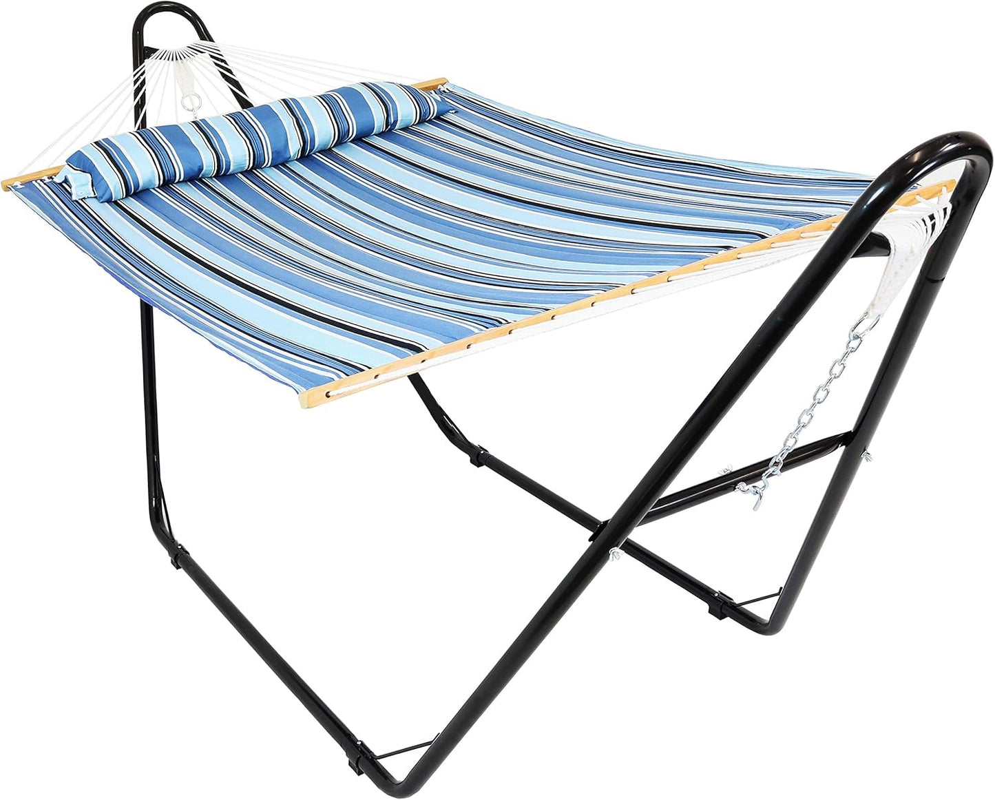 Sunnydaze Quilted Outdoor Hammock with Spreader Bars - Heavy-Duty 450-Pound Capacity Double Hammock for Outside - Misty Beach