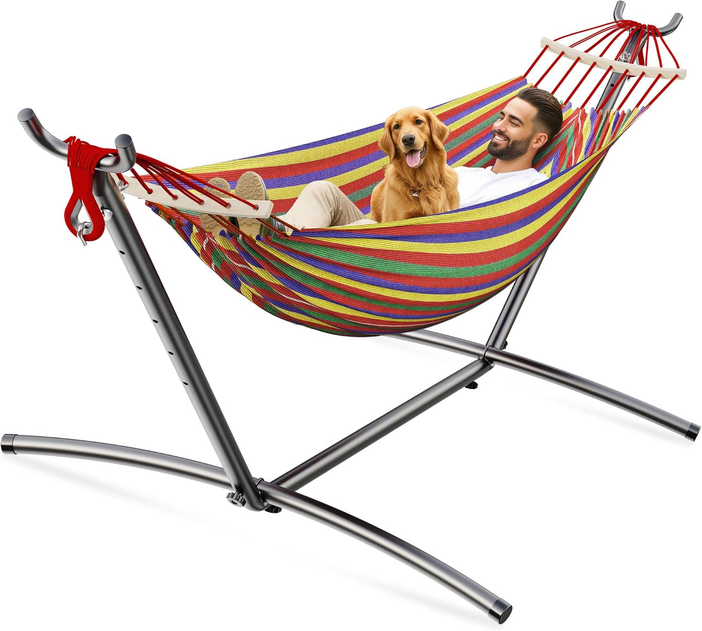 Double Hammock, Heavy Duty Portable, 500 lb Weight Capacity, Perfect for Both Indoors and Outdoors, 2 Person Hammock with Carrying Bag, Wide Blue