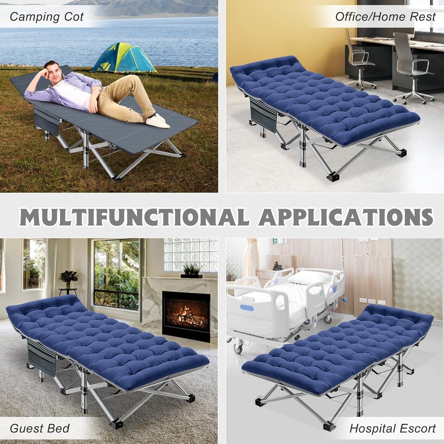 ABORON Folding Camping Cot W/Mat for Adults, Heavy Duty Outdoor Bed with Carry Bag,1200 D Layer Oxford Travel Camp Cots
