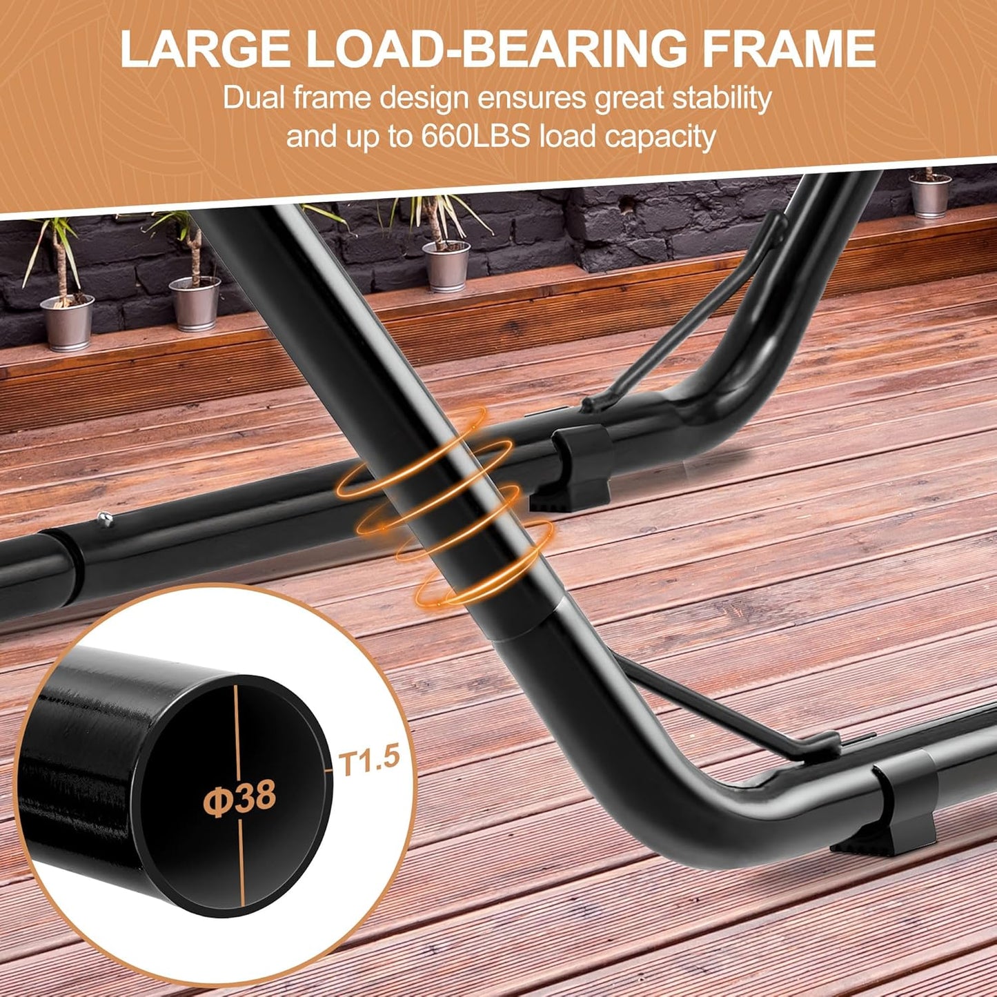 Universal 2-Person Hammock Stand, 660LBS Capacity,Heavy Duty Steel Hammock Stand, Fits 9.6-14ft Hammocks, Indoor and Outdoor Universal Hammock Stands,Black