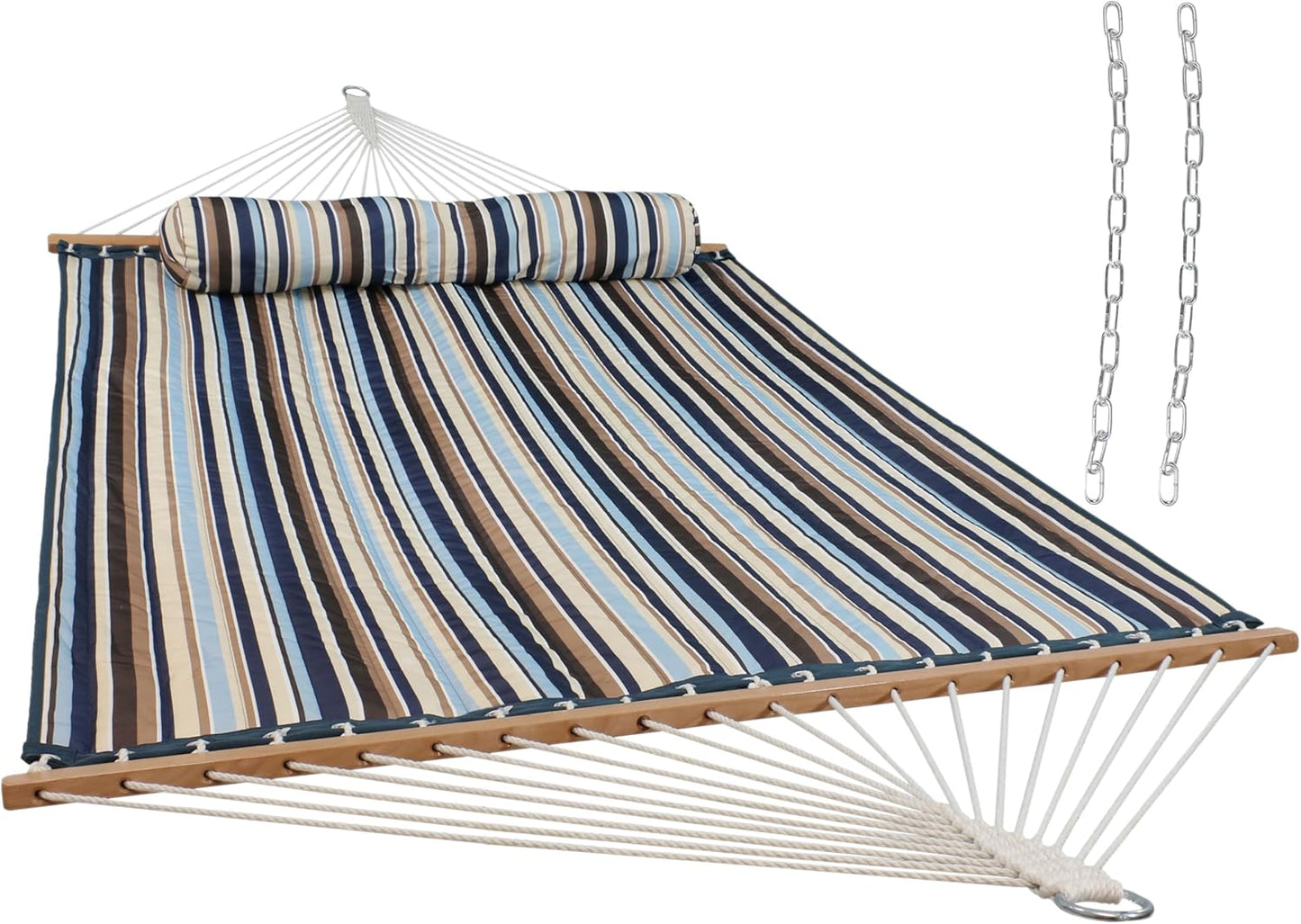Sunnydaze Quilted Outdoor Hammock with Spreader Bars - Heavy-Duty 450-Pound Capacity Double Hammock for Outside - Misty Beach
