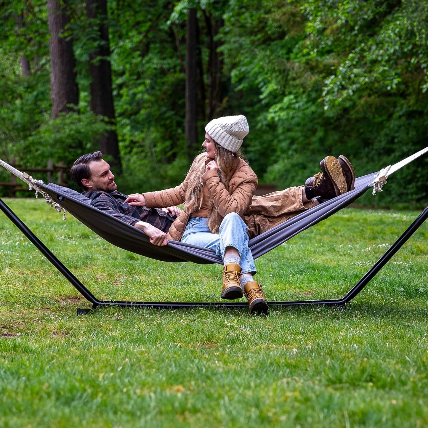 SUNCREAT 2 Person Hammock with Stand, Heavy Duty Portable Hammocks, 475 lbs Capacity, Dark Grey