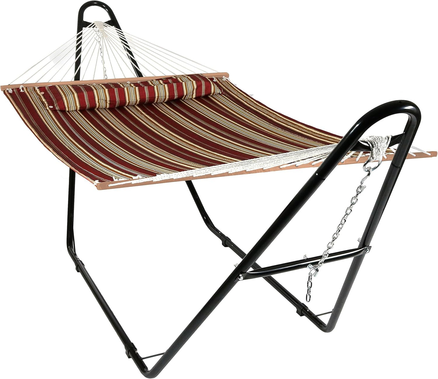 Sunnydaze Quilted Outdoor Hammock with Spreader Bars - Heavy-Duty 450-Pound Capacity Double Hammock for Outside - Misty Beach