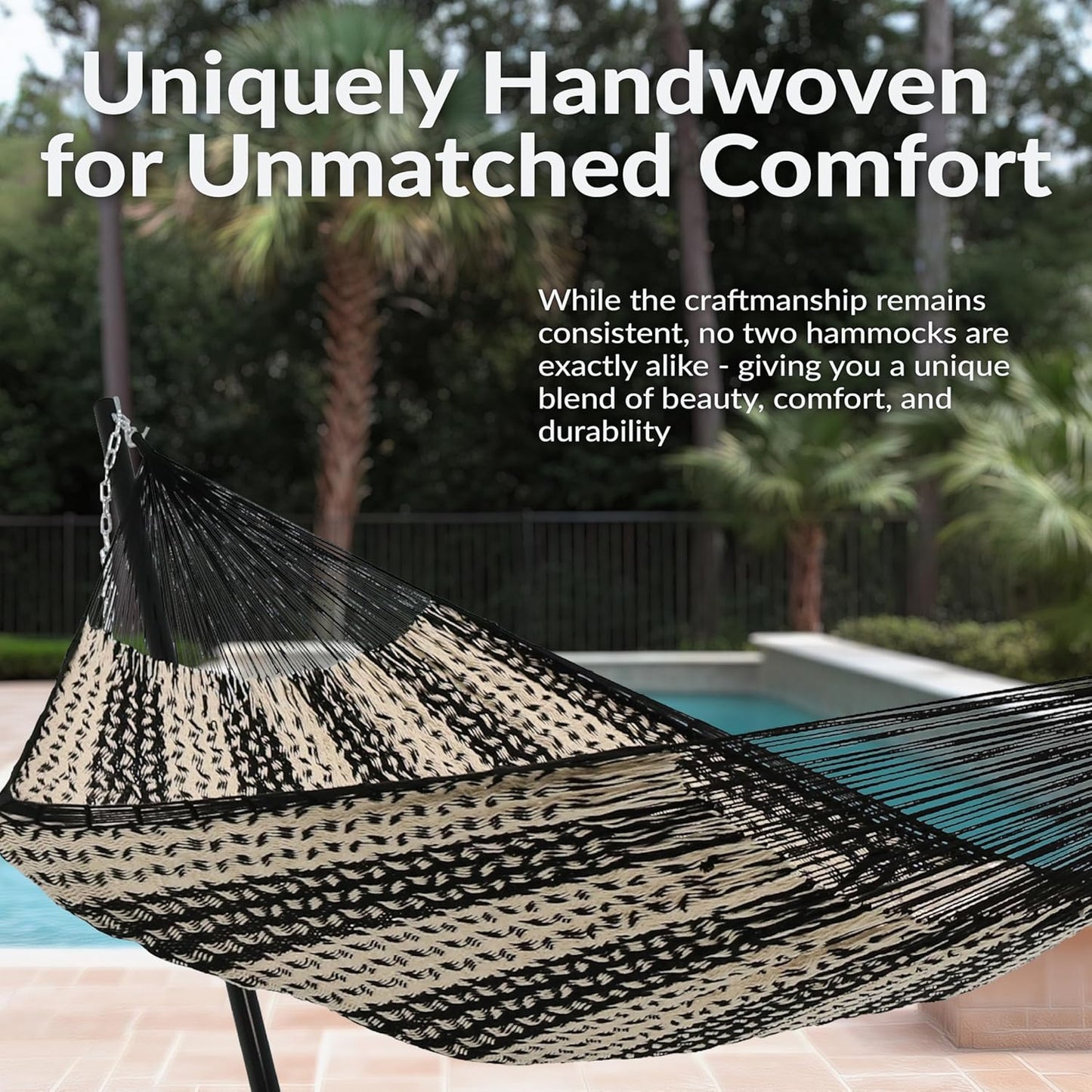 Sunnydaze Handwoven XXL Thick Cord Mayan Double Hammock for Outside - 625-Pound Capacity Heavy-Duty Outdoor Hammock - Black/Natural