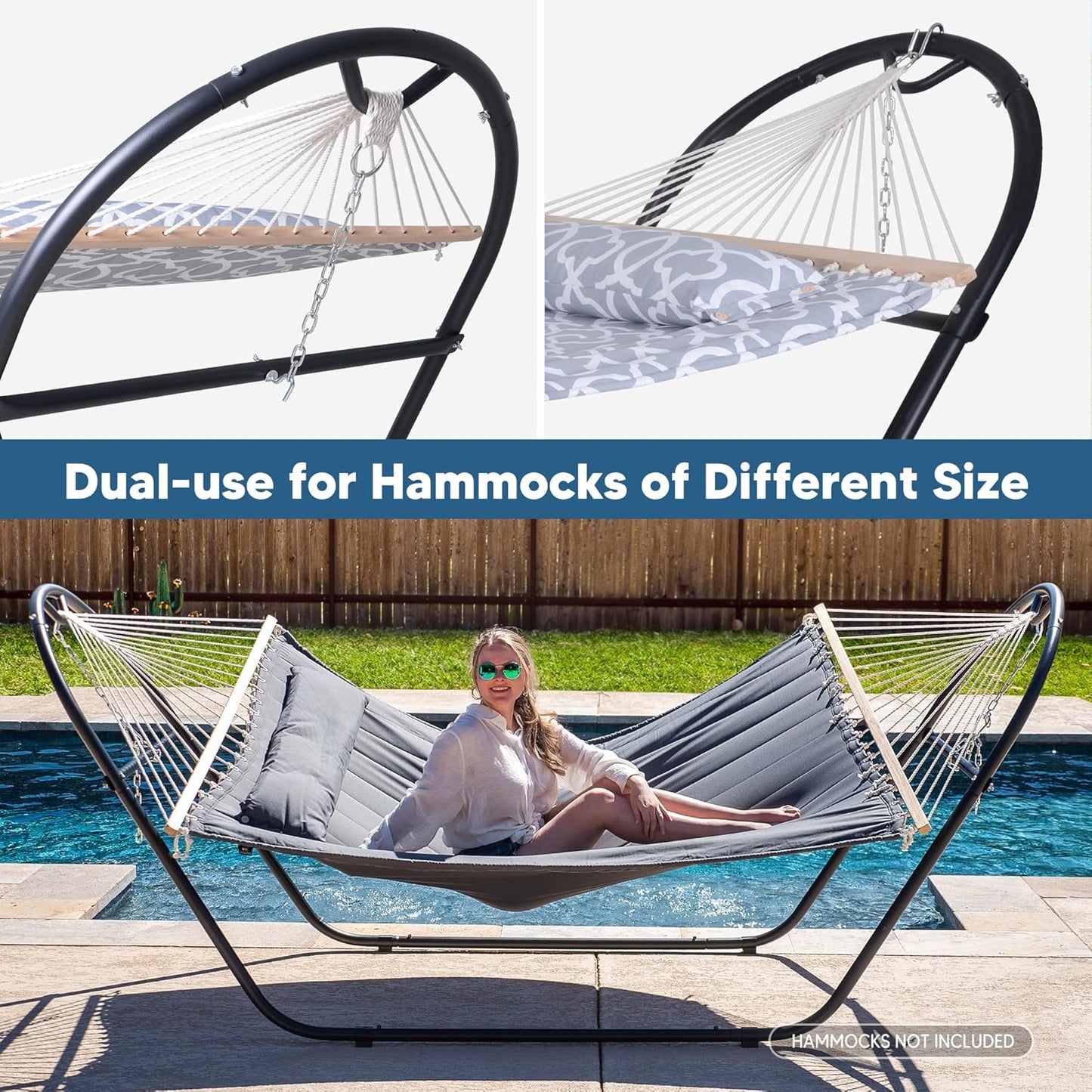 SUNCREAT Universal Steel Outdoor Hammock Stand Only, Heavy Duty, Weather-Resistant Hammock Stand for Outside, Fits 9.5 to 14 Feet Long Hammock, 475-Pound Capacity, Patent Pending, Black