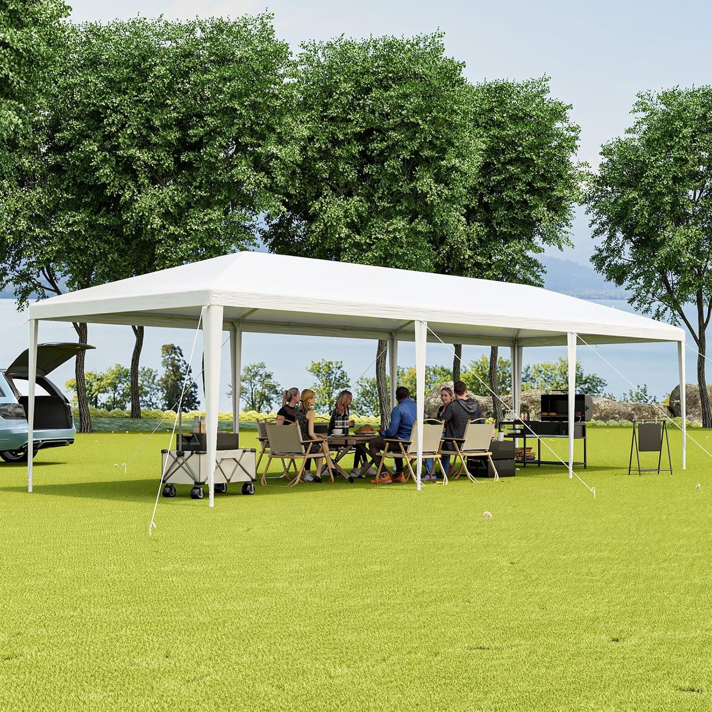 Tangkula Heavy Duty Party Tent - 10x30 Ft White Event Tent with 6 Sidewalls & 2 Zippered Doors, Ideal for Outdoor Weddings, Parties & Backyard Events