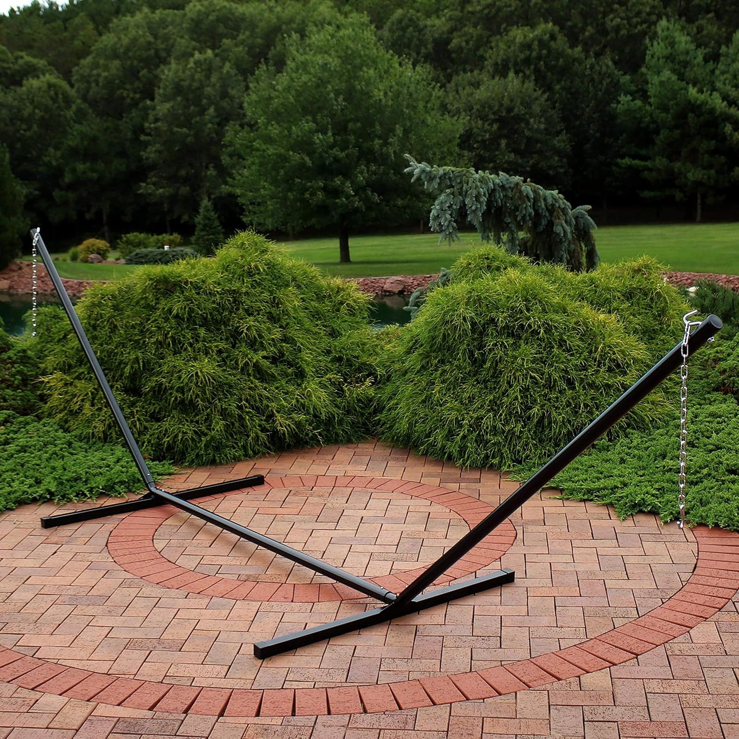 Sunnydaze Double Hammock Stand for Outside - 400-Pound Capacity Indoor/Outdoor Hammock Frame - Black Powder-Coated Finish - 15-Foot