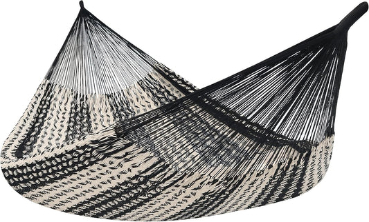 Sunnydaze Handwoven XXL Thick Cord Mayan Double Hammock for Outside - 625-Pound Capacity Heavy-Duty Outdoor Hammock - Black/Natural